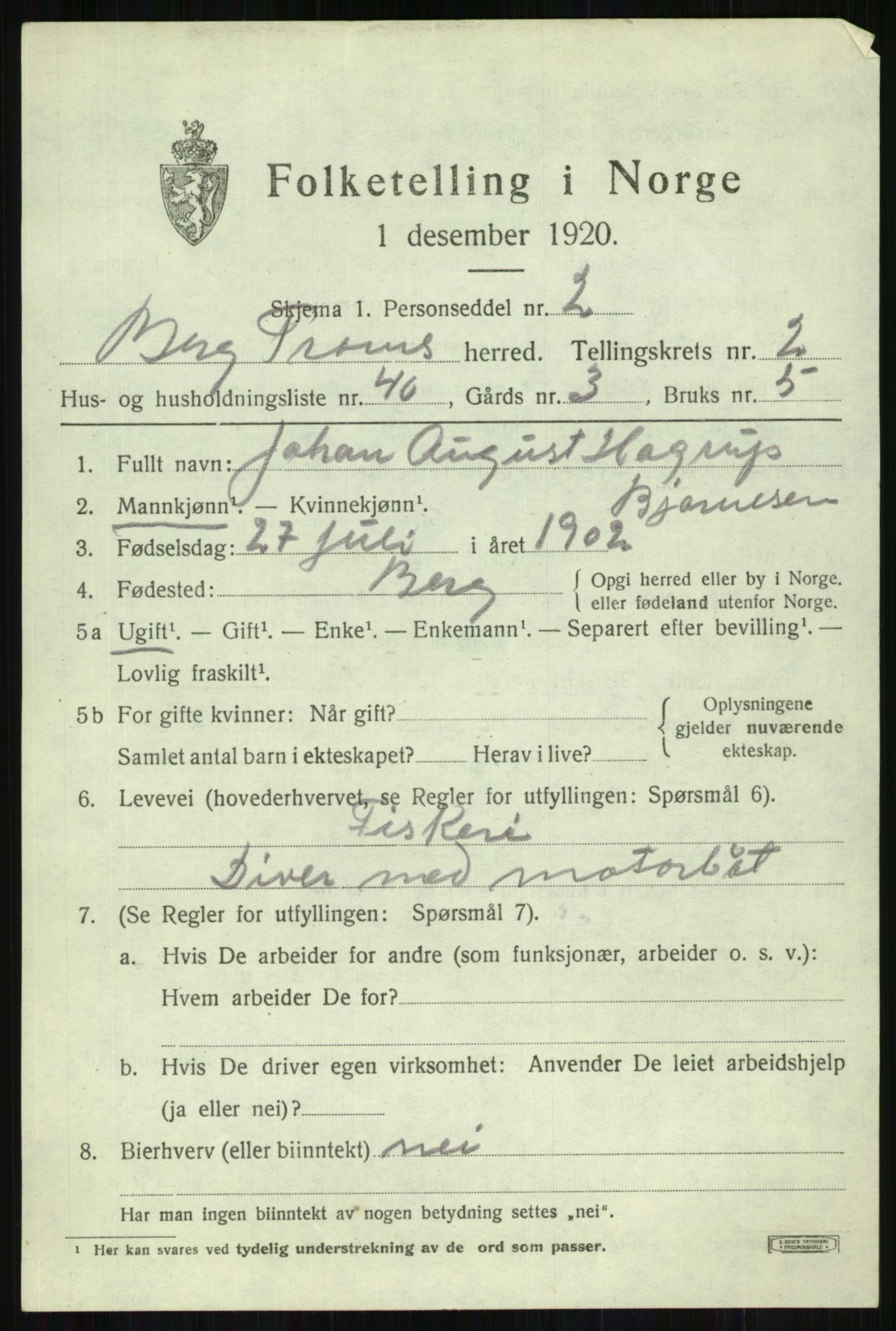 SATØ, 1920 census for Berg, 1920, p. 1228