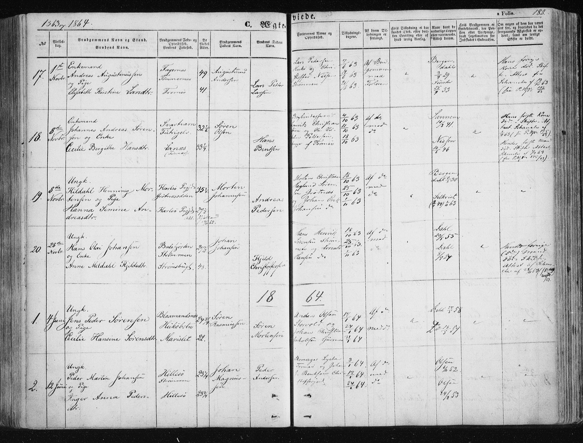 Tromsøysund sokneprestkontor, SATØ/S-1304/G/Ga/L0001kirke: Parish register (official) no. 1, 1856-1867, p. 182