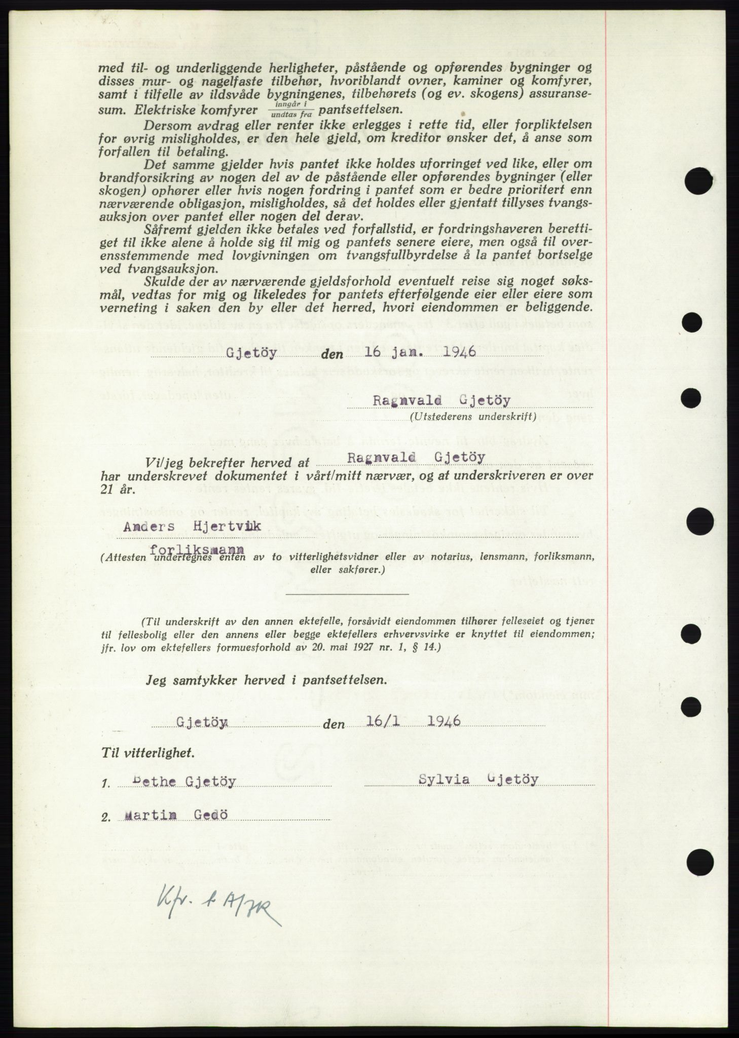 Nordmøre sorenskriveri, AV/SAT-A-4132/1/2/2Ca: Mortgage book no. B93b, 1946-1946, Diary no: : 124/1946