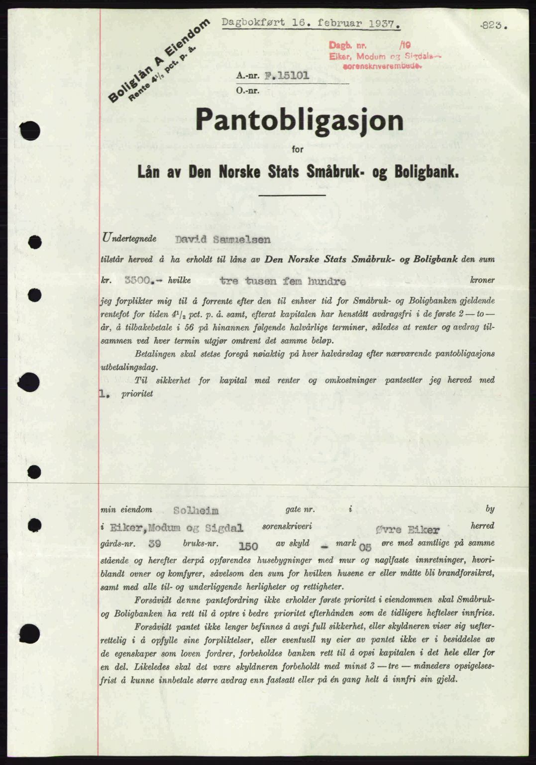 Eiker, Modum og Sigdal sorenskriveri, SAKO/A-123/G/Ga/Gab/L0034: Mortgage book no. A4, 1936-1937, Diary no: : 407/1937