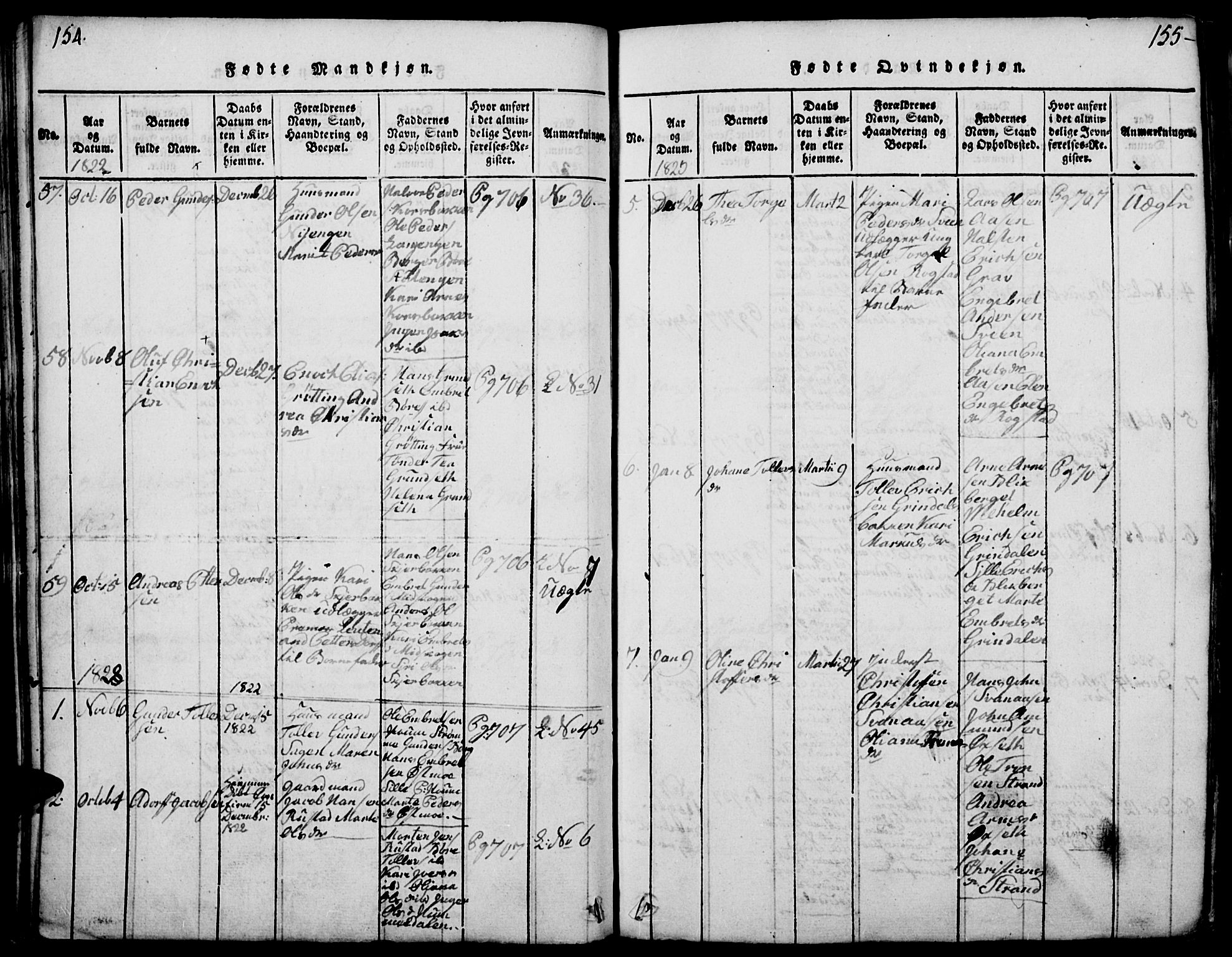 Elverum prestekontor, SAH/PREST-044/H/Ha/Haa/L0007: Parish register (official) no. 7, 1815-1830, p. 154-155