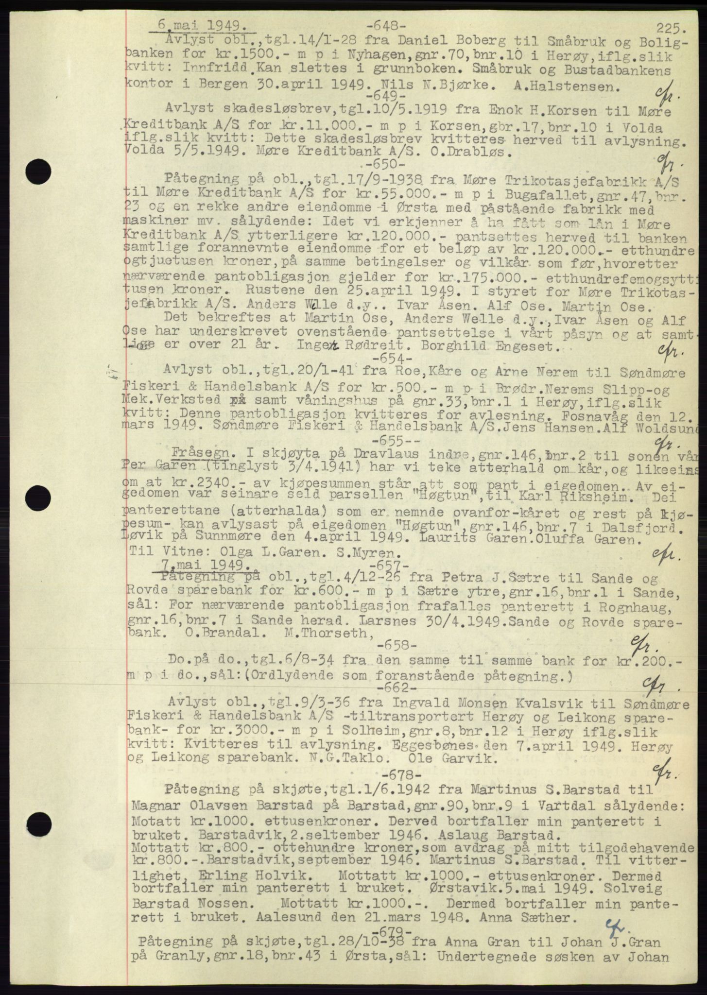 Søre Sunnmøre sorenskriveri, AV/SAT-A-4122/1/2/2C/L0072: Mortgage book no. 66, 1941-1955, Diary no: : 648/1949