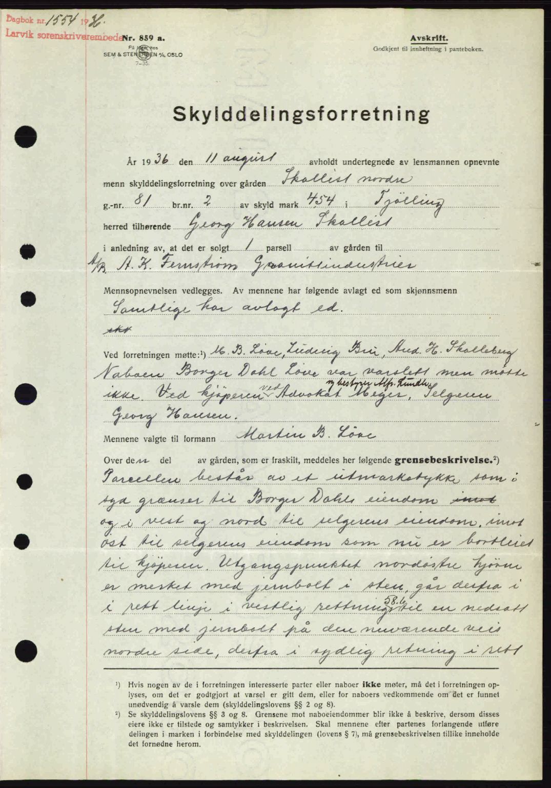 Larvik sorenskriveri, SAKO/A-83/G/Ga/Gab/L0067: Mortgage book no. A-1, 1936-1937, Diary no: : 1554/1936
