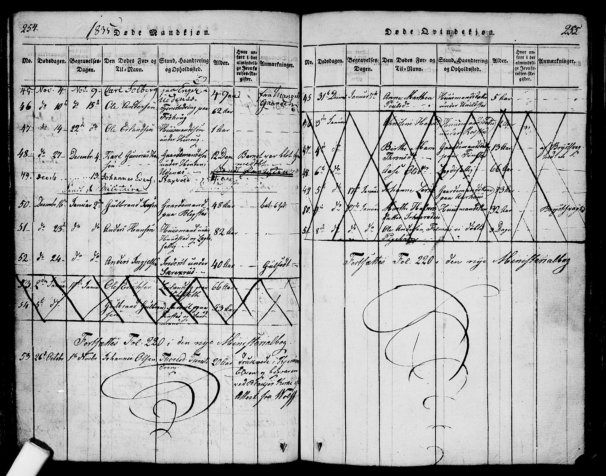 Nes prestekontor Kirkebøker, AV/SAO-A-10410/F/Fa/L0005: Parish register (official) no. I 5, 1815-1835, p. 254-255