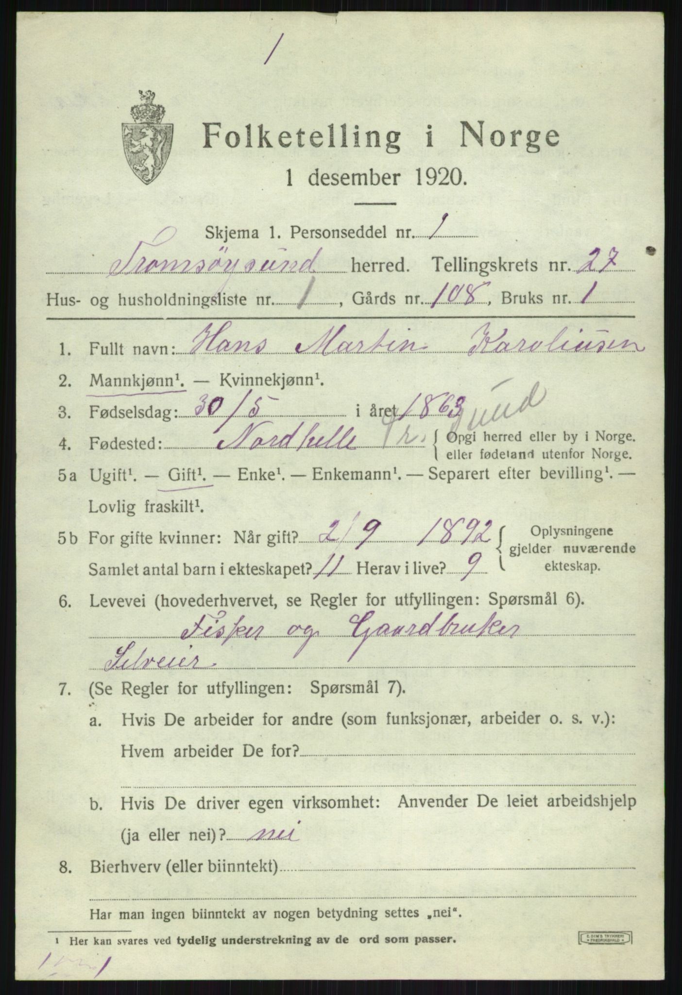 SATØ, 1920 census for Tromsøysund, 1920, p. 12478