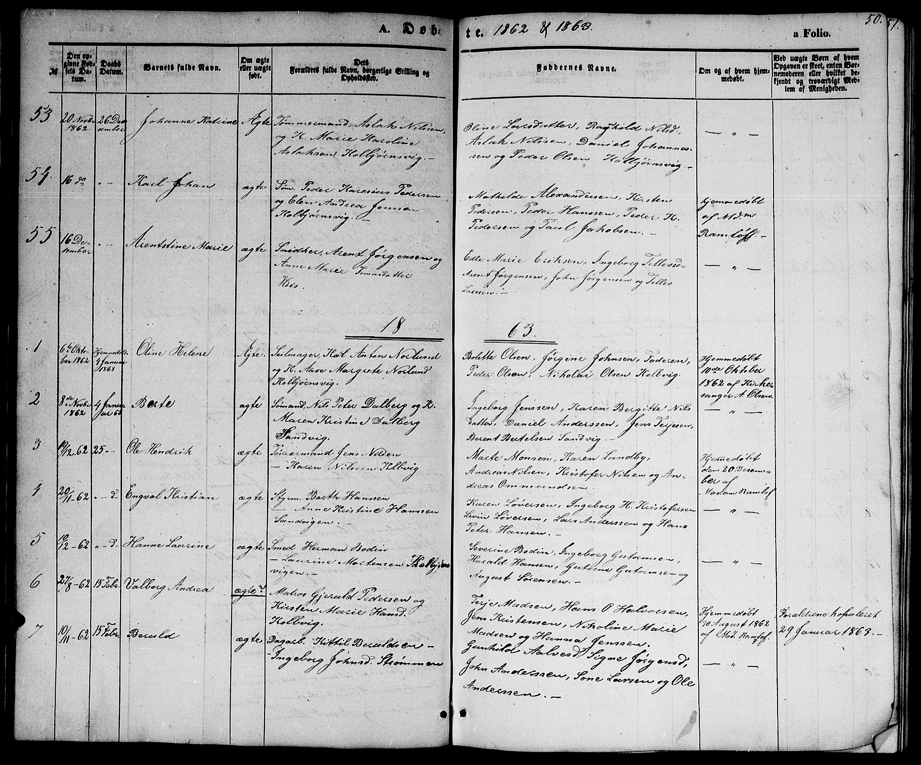 Hisøy sokneprestkontor, SAK/1111-0020/F/Fb/L0001: Parish register (copy) no. B 1, 1849-1872, p. 50