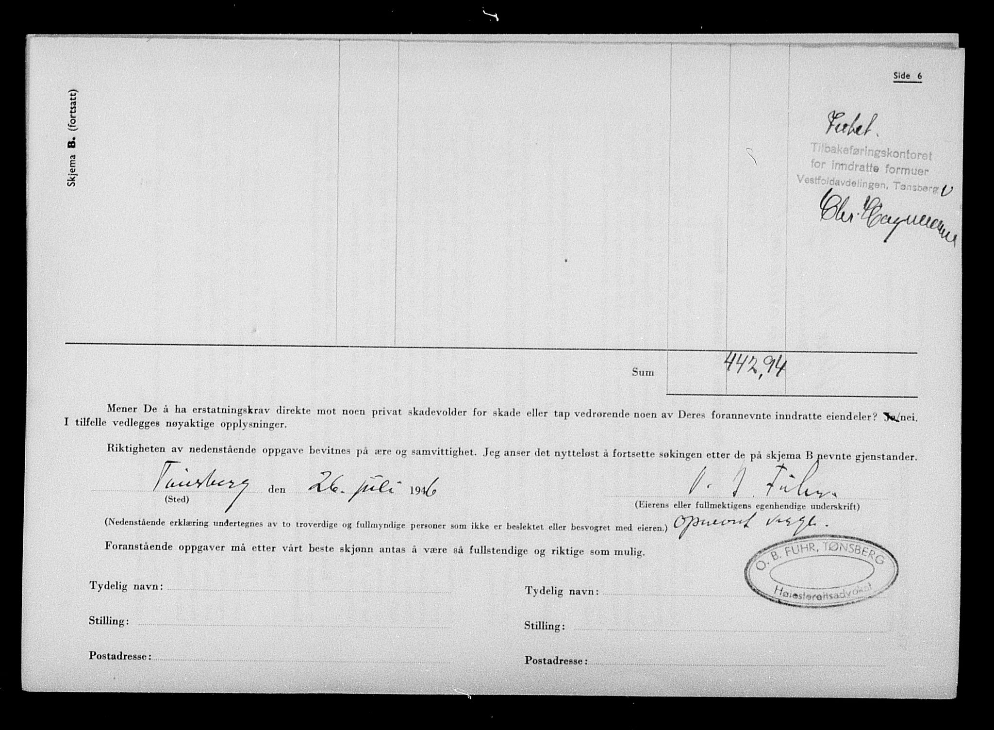 Justisdepartementet, Tilbakeføringskontoret for inndratte formuer, AV/RA-S-1564/H/Hc/Hcd/L0989: --, 1945-1947, p. 423