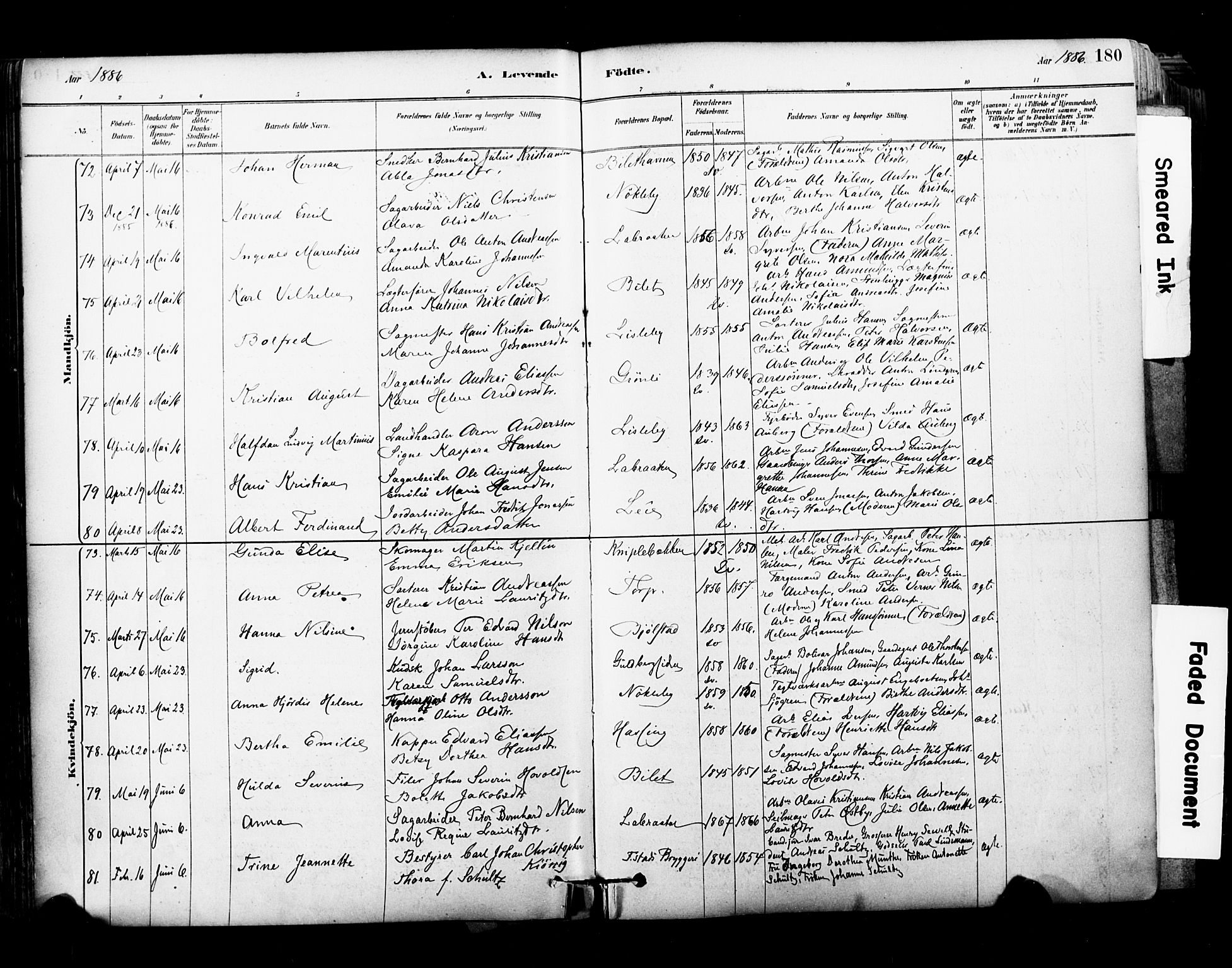 Glemmen prestekontor Kirkebøker, AV/SAO-A-10908/F/Fa/L0011: Parish register (official) no. 11, 1878-1917, p. 180