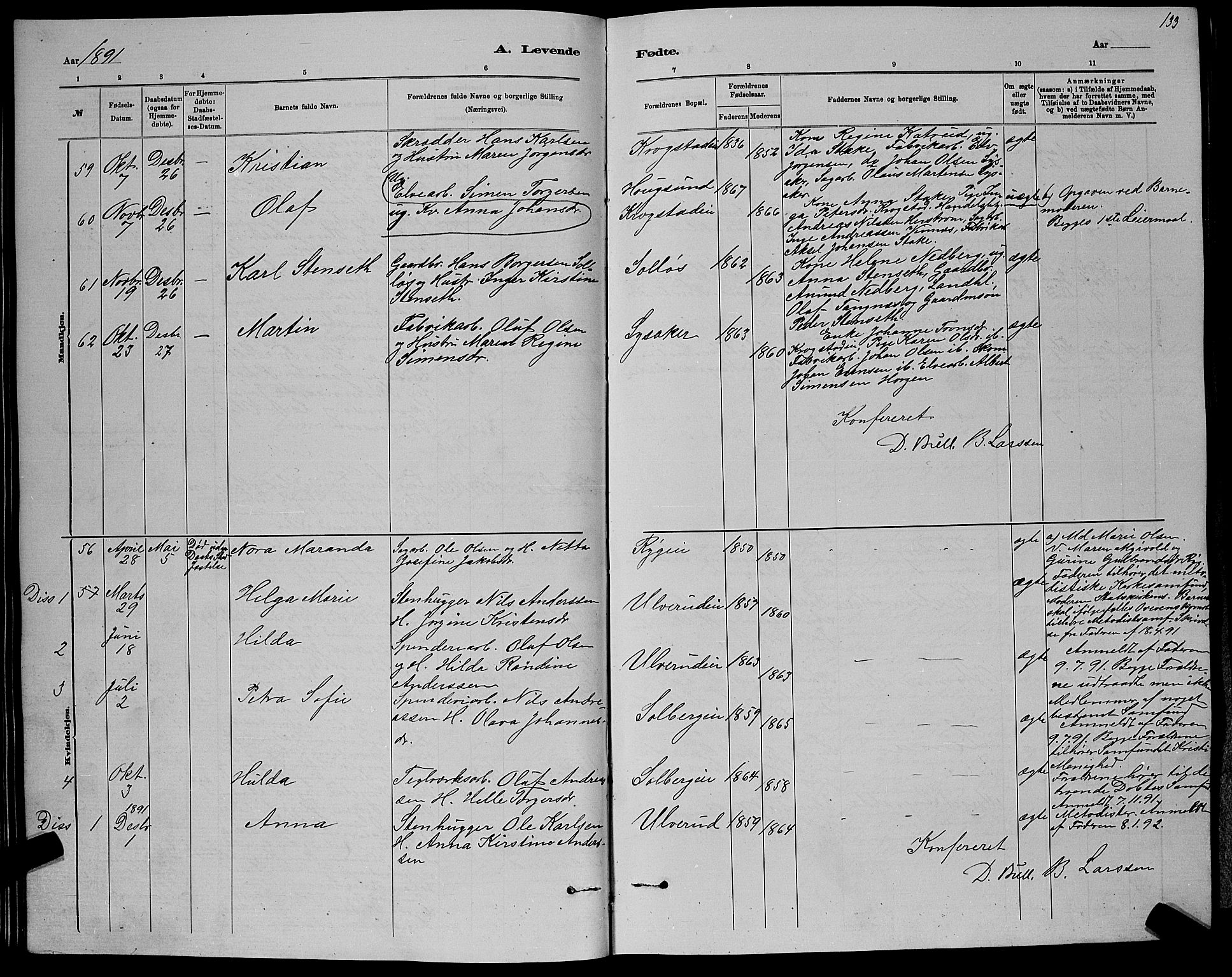 Nedre Eiker kirkebøker, AV/SAKO-A-612/G/Ga/L0002: Parish register (copy) no. 2, 1880-1896, p. 133