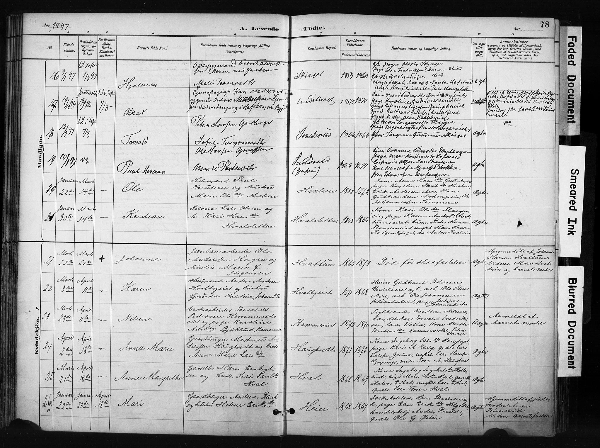 Gran prestekontor, AV/SAH-PREST-112/H/Ha/Haa/L0017: Parish register (official) no. 17, 1889-1897, p. 78