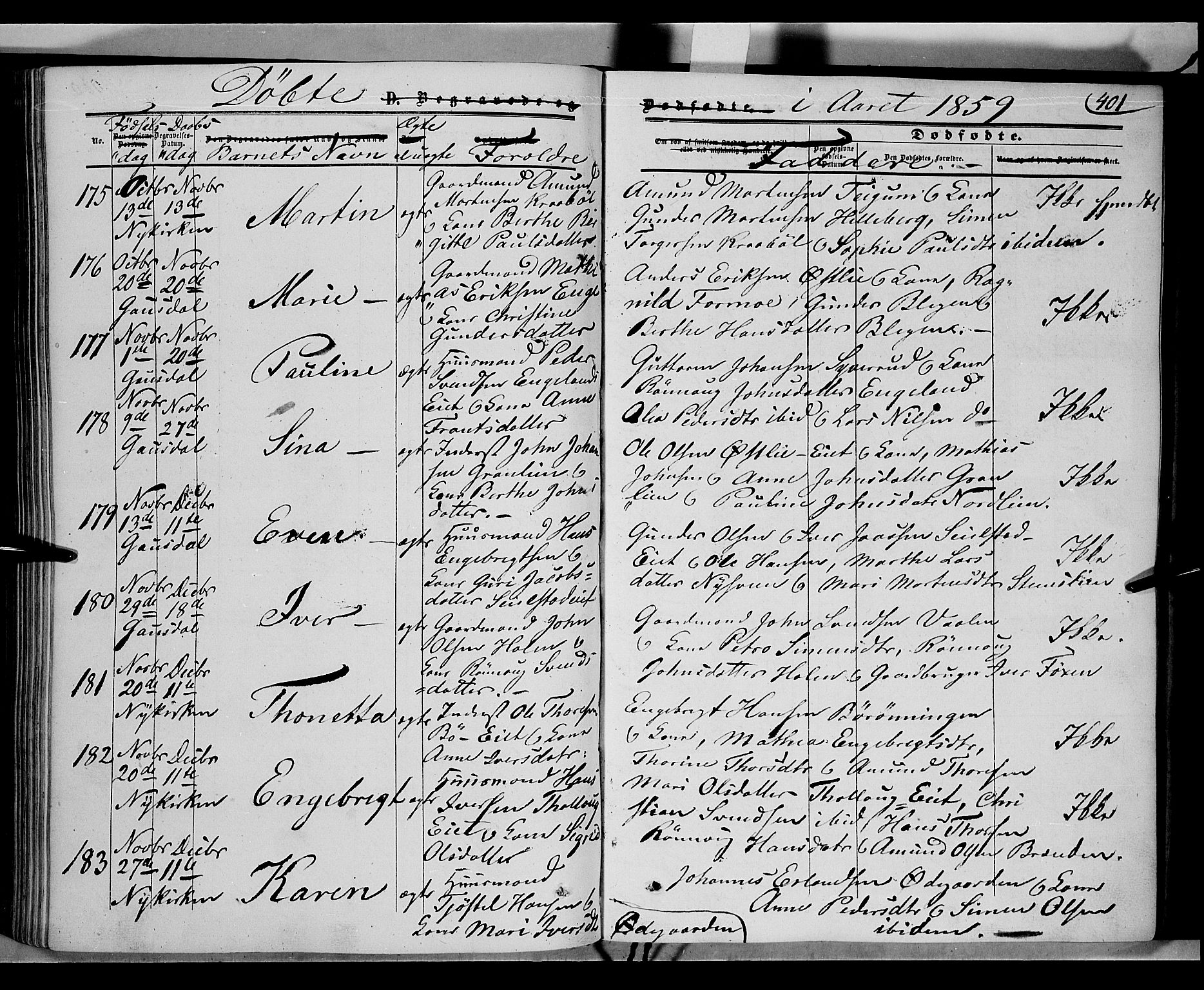 Gausdal prestekontor, SAH/PREST-090/H/Ha/Haa/L0008: Parish register (official) no. 8, 1850-1861, p. 401