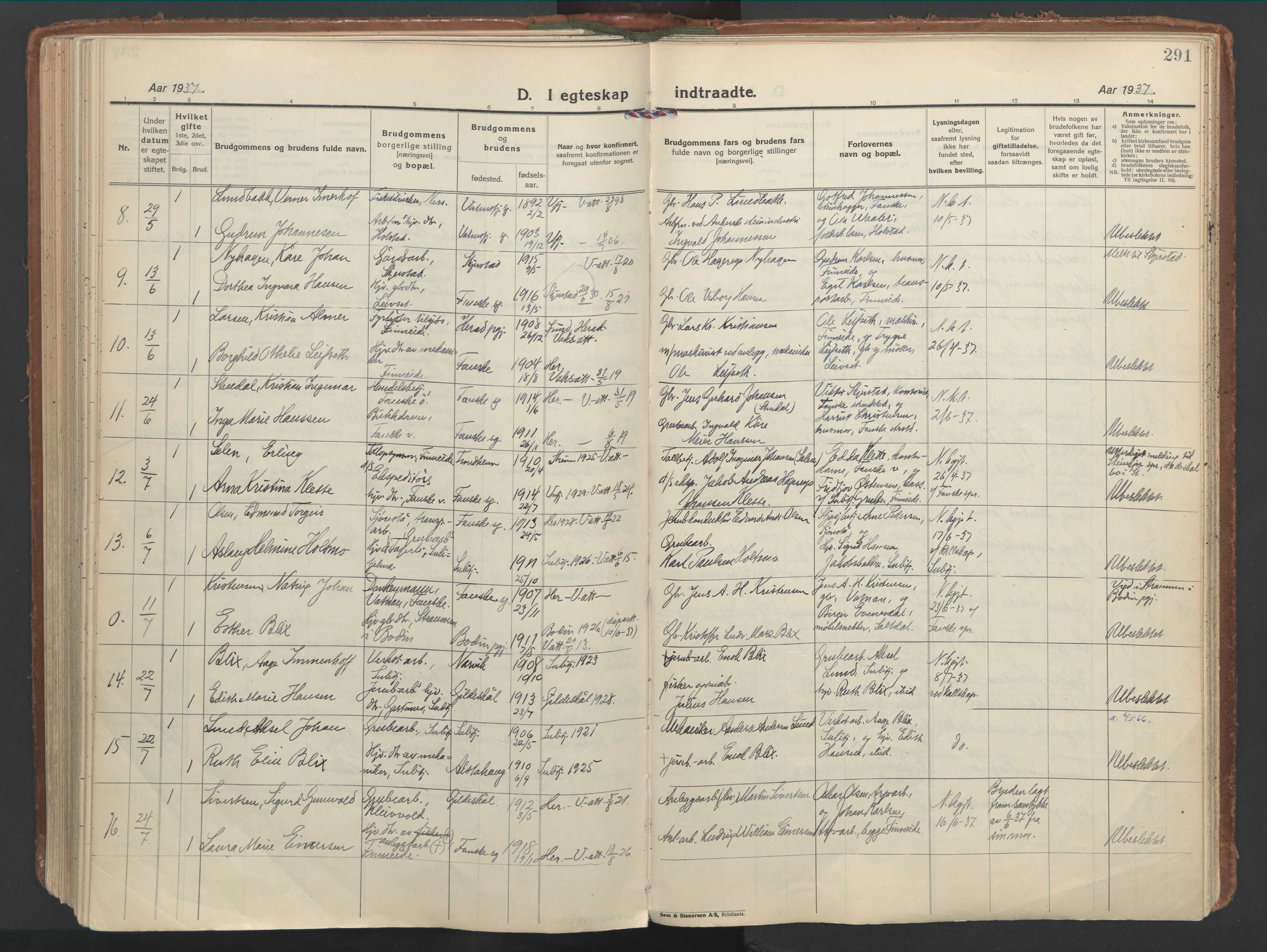 Ministerialprotokoller, klokkerbøker og fødselsregistre - Nordland, SAT/A-1459/849/L0699: Parish register (official) no. 849A10, 1924-1937, p. 291