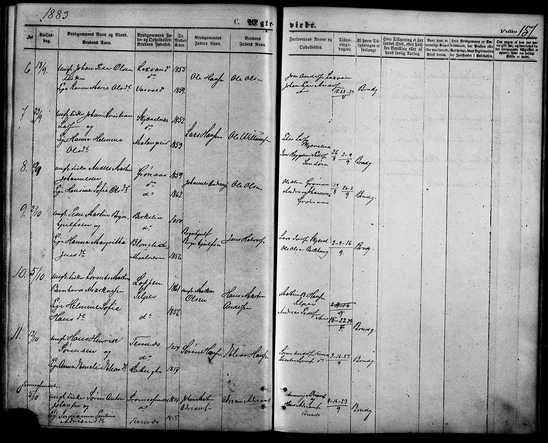 Balsfjord sokneprestembete, SATØ/S-1303/G/Ga/L0004kirke: Parish register (official) no. 4, 1871-1883, p. 157
