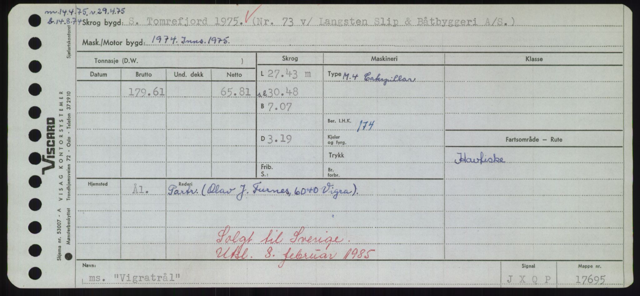 Sjøfartsdirektoratet med forløpere, Skipsmålingen, RA/S-1627/H/Hd/L0041: Fartøy, Vi-Ås, p. 79