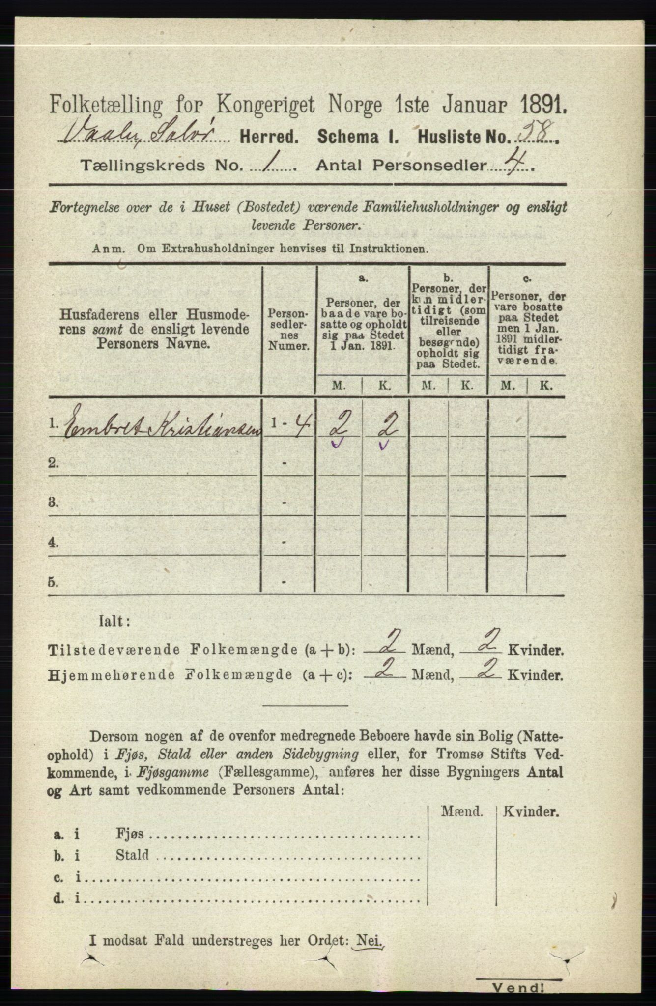 RA, 1891 census for 0426 Våler, 1891, p. 83