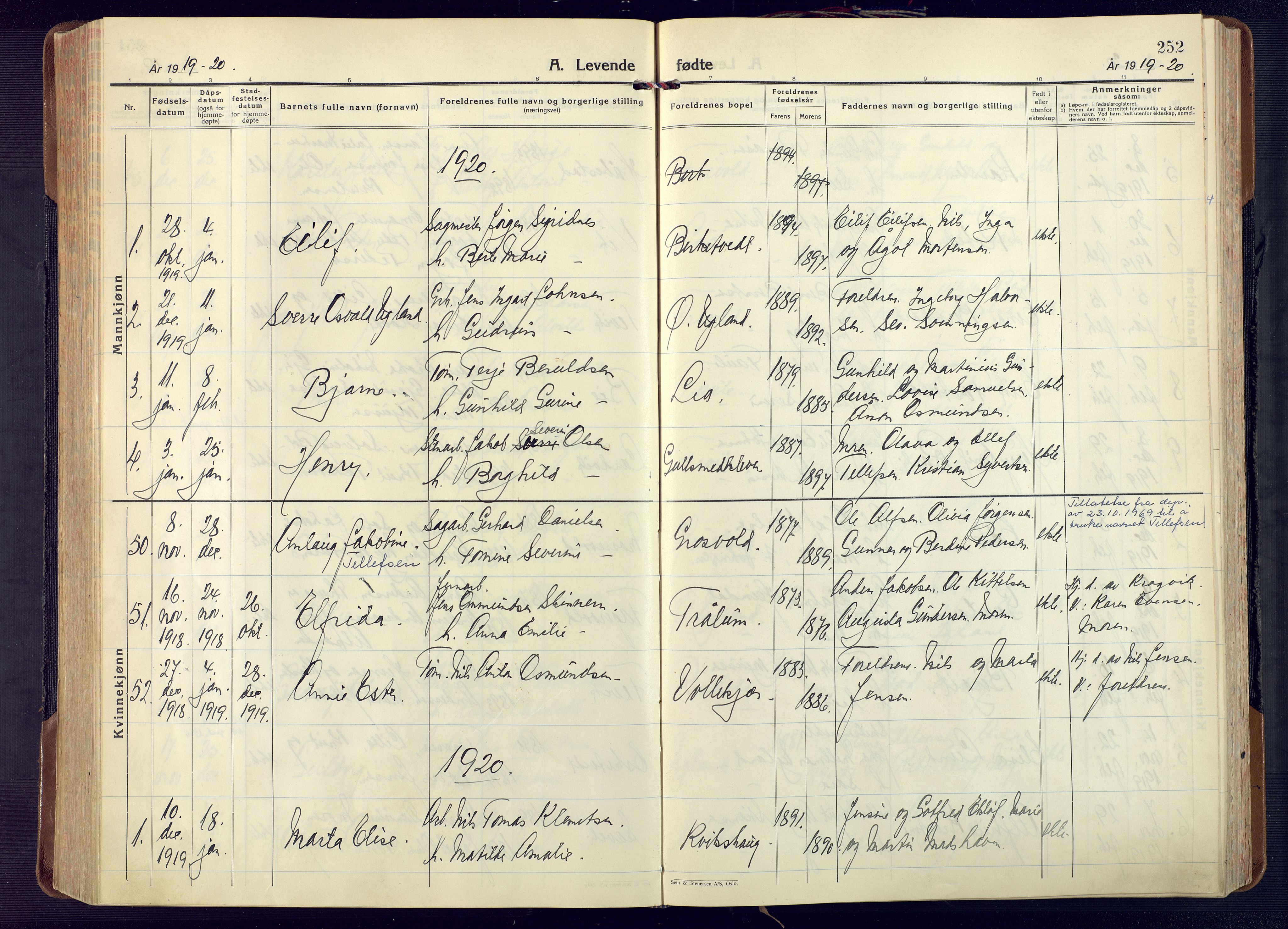 Fjære sokneprestkontor, AV/SAK-1111-0011/F/Fa/L0004: Parish register (official) no. A 4, 1902-1925, p. 252