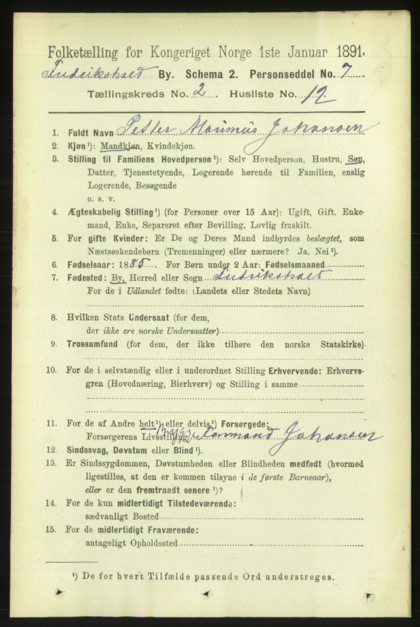 RA, 1891 census for 0101 Fredrikshald, 1891, p. 2792