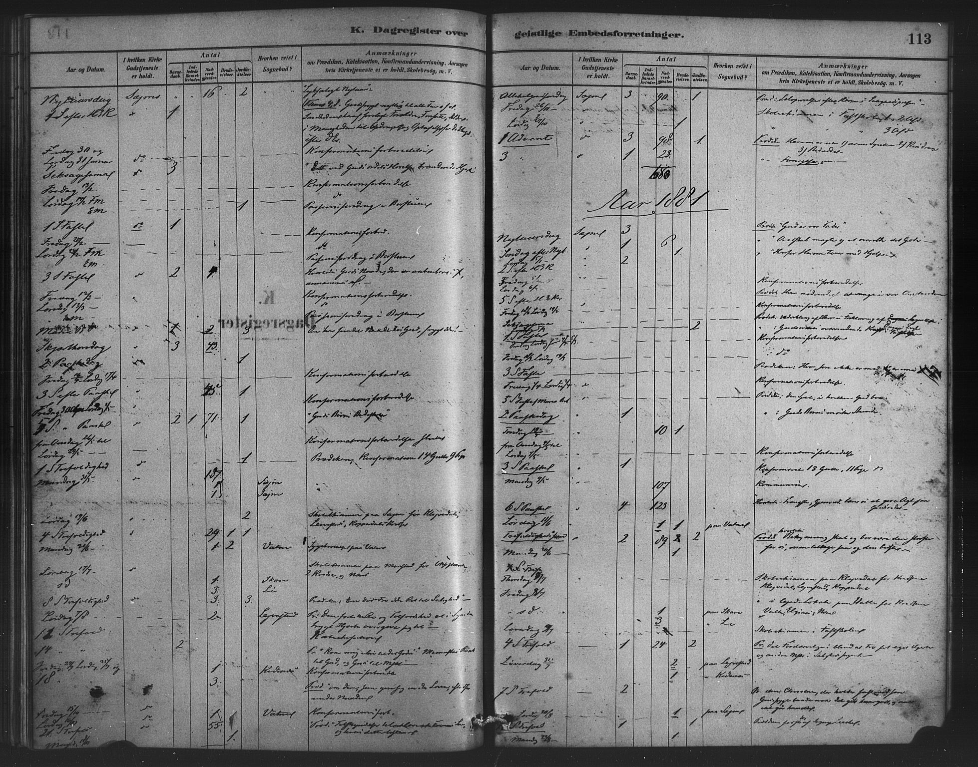 Alversund Sokneprestembete, SAB/A-73901/H/Ha/Haa/Haad/L0001: Parish register (official) no. D 1, 1880-1898, p. 113