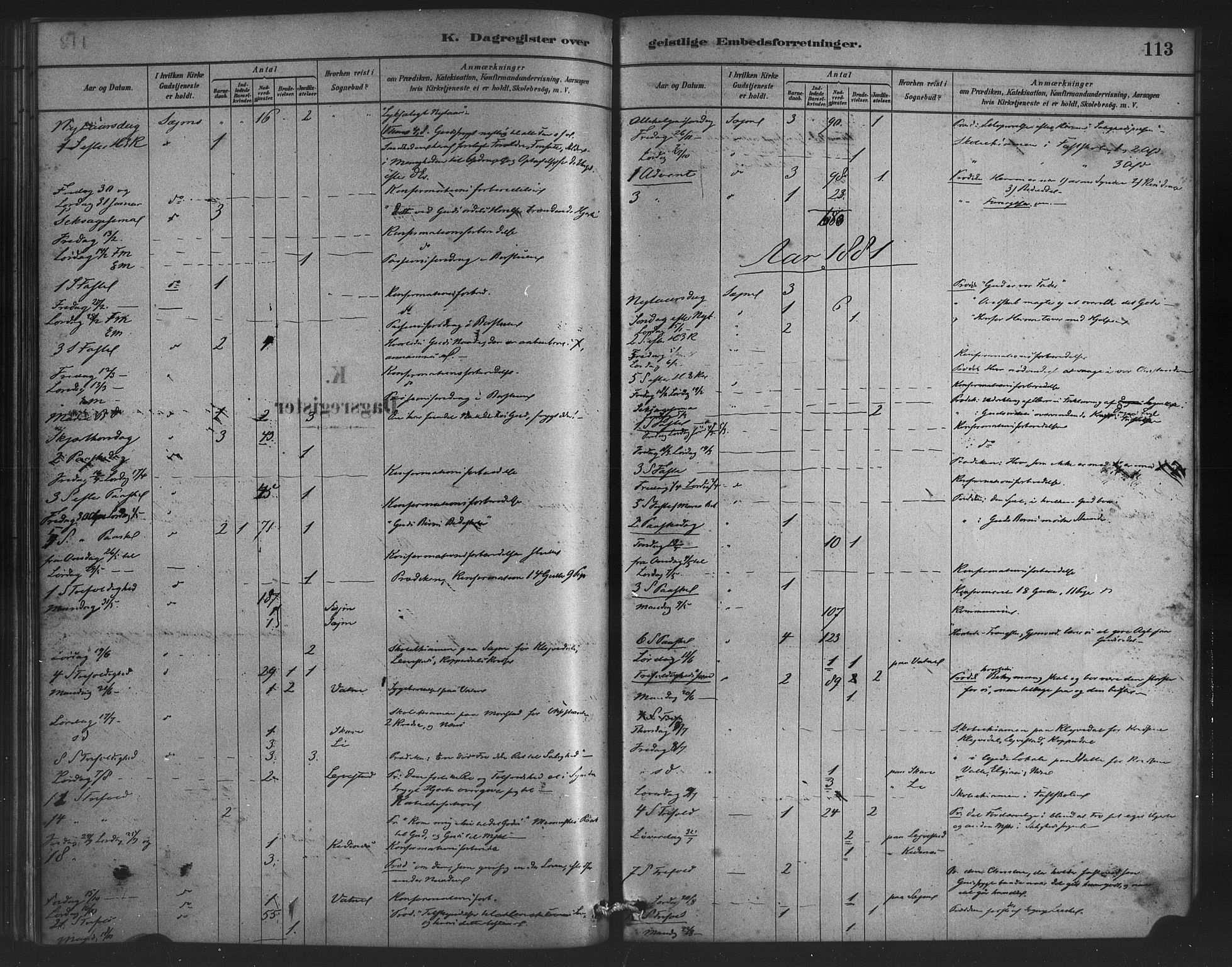 Alversund Sokneprestembete, AV/SAB-A-73901/H/Ha/Haa/Haad/L0001: Parish register (official) no. D 1, 1880-1898, p. 113