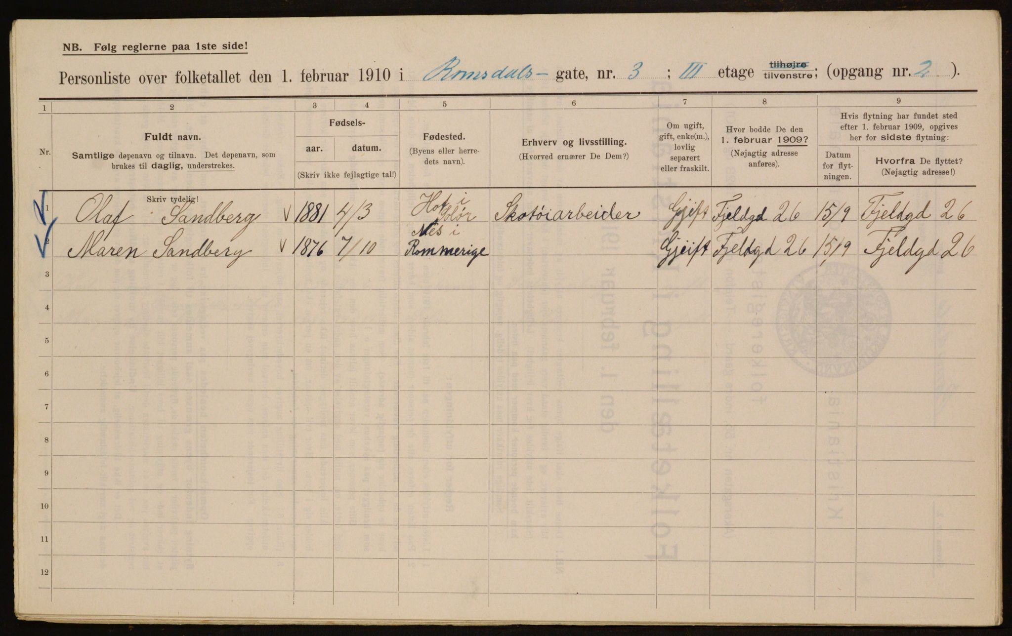 OBA, Municipal Census 1910 for Kristiania, 1910, p. 79530