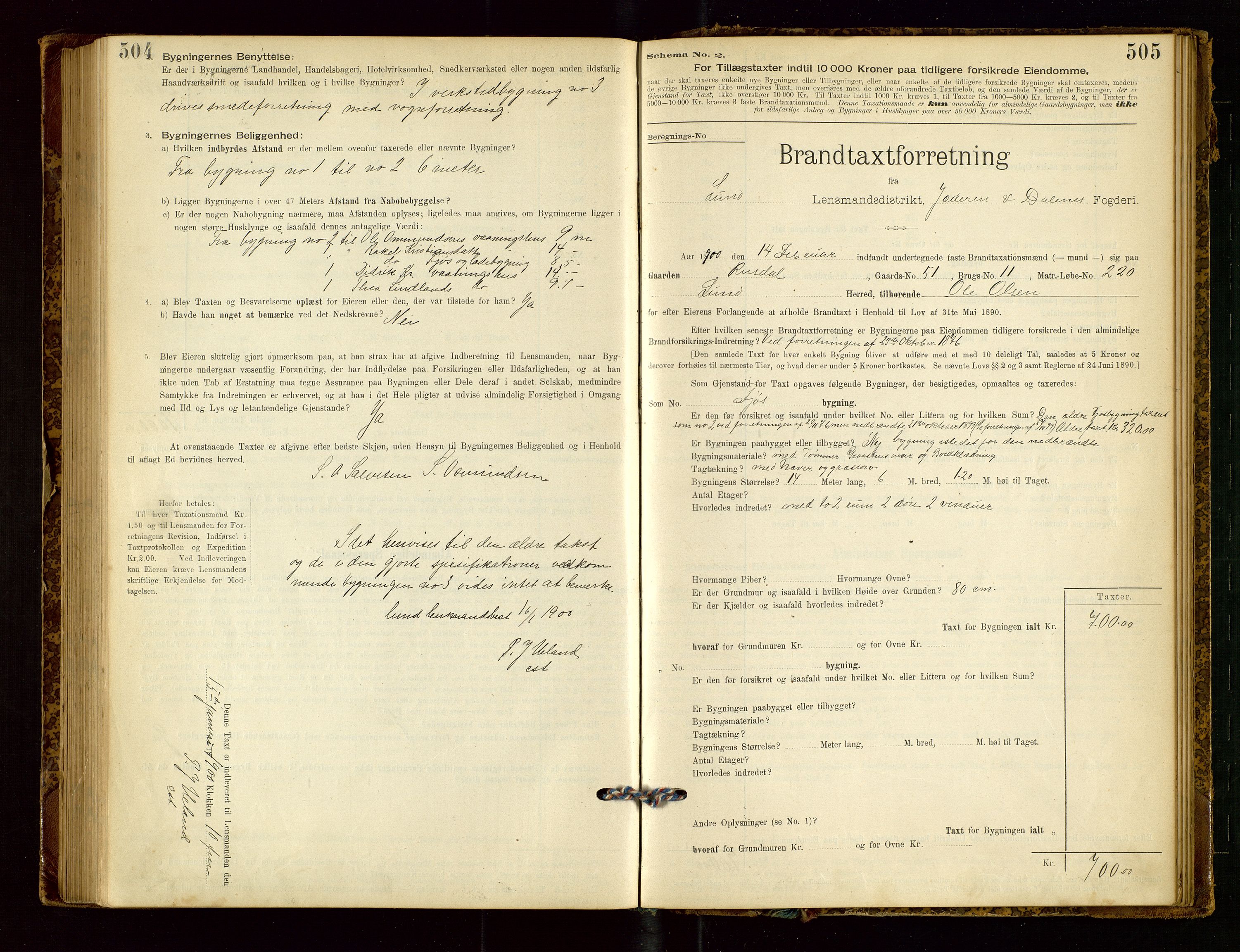 Lund lensmannskontor, SAST/A-100303/Gob/L0001: "Brandtakstprotokol", 1894-1907, p. 504-505
