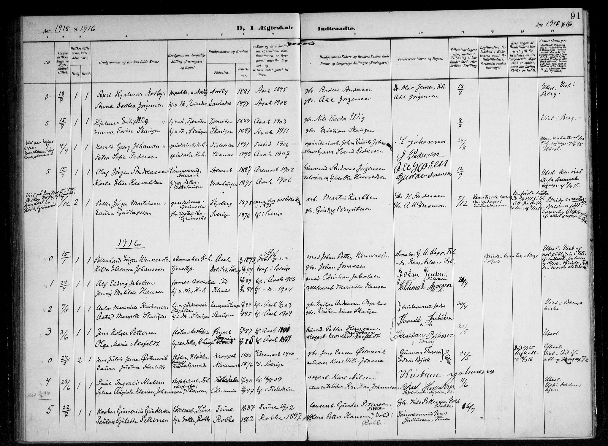 Berg prestekontor Kirkebøker, SAO/A-10902/F/Fb/L0003: Parish register (official) no. II 3, 1903-1919, p. 91