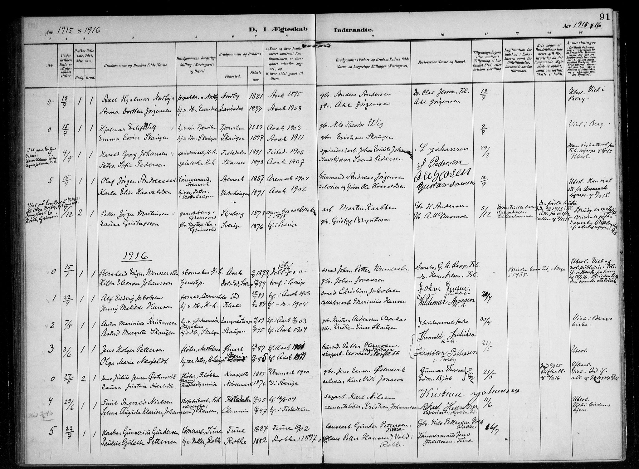 Berg prestekontor Kirkebøker, AV/SAO-A-10902/F/Fb/L0003: Parish register (official) no. II 3, 1903-1919, p. 91