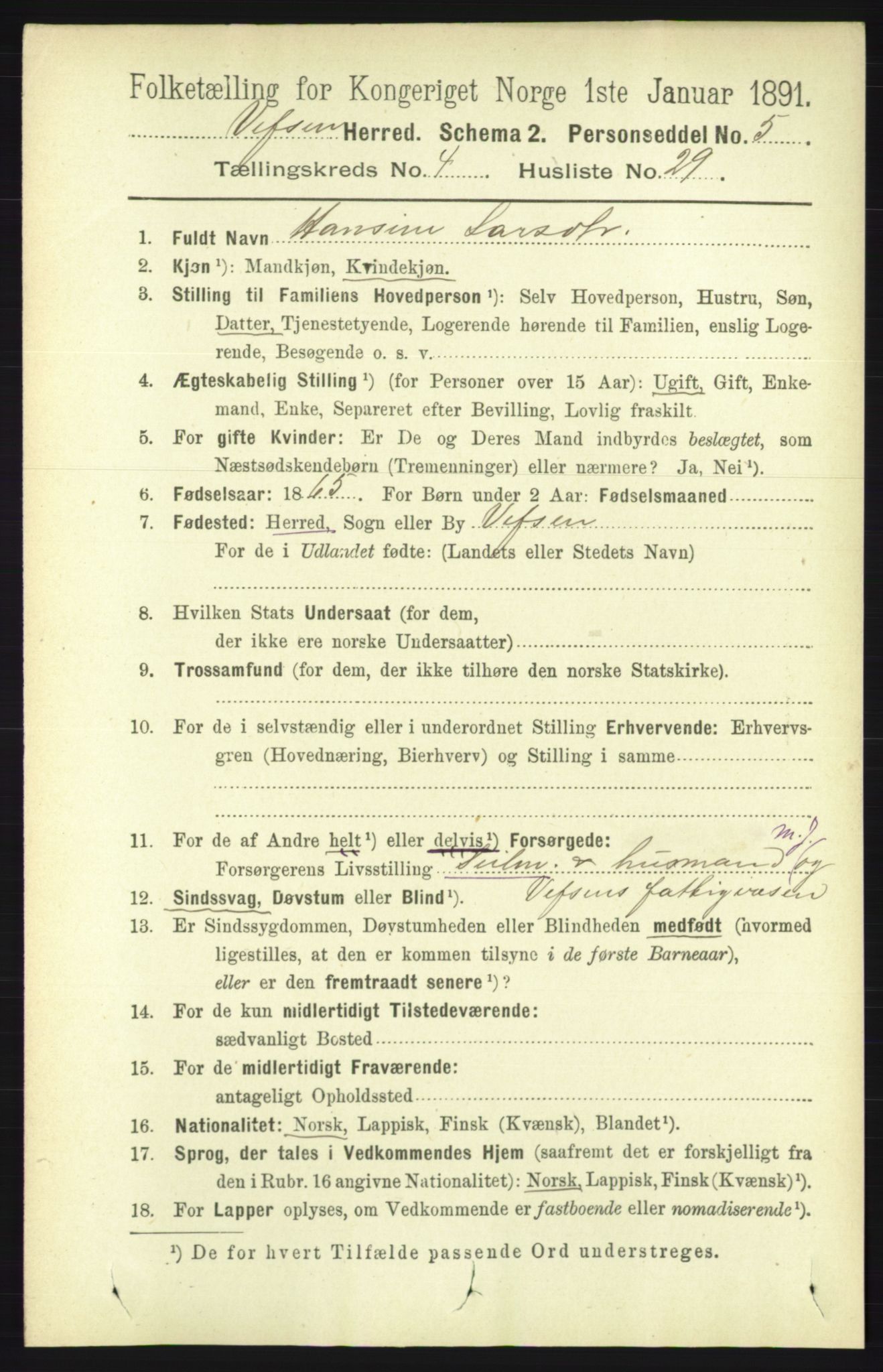 RA, 1891 census for 1824 Vefsn, 1891, p. 1829