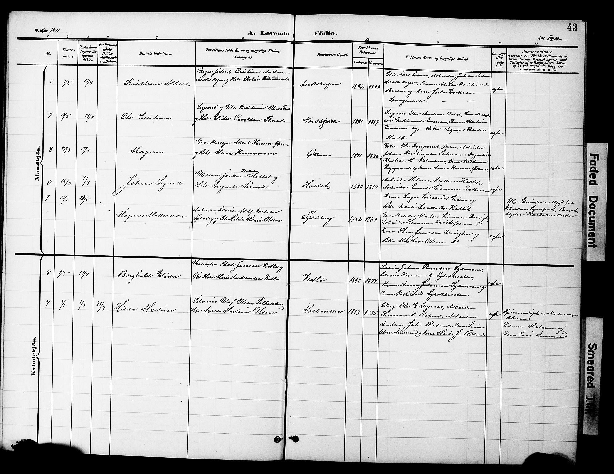 Nannestad prestekontor Kirkebøker, AV/SAO-A-10414a/G/Gc/L0001: Parish register (copy) no. III 1, 1901-1916, p. 43