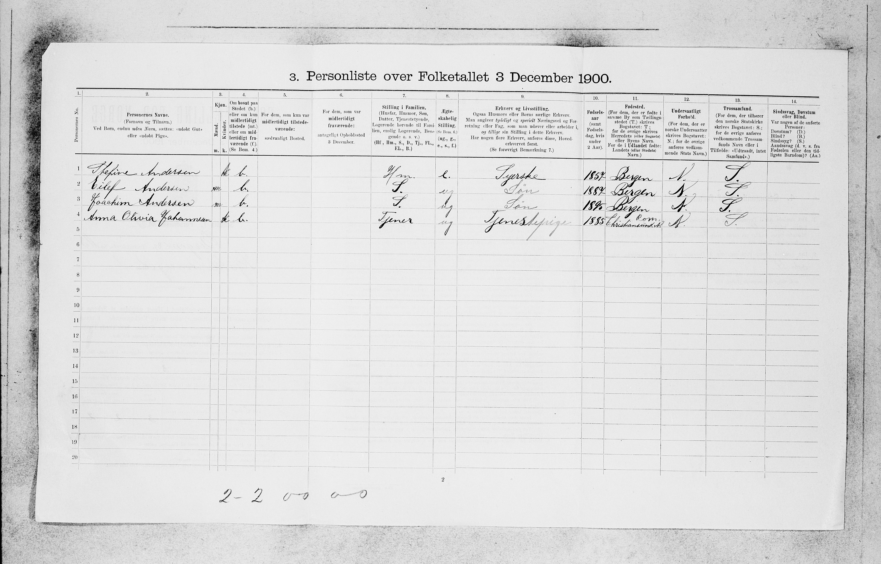 SAB, 1900 census for Bergen, 1900, p. 23485