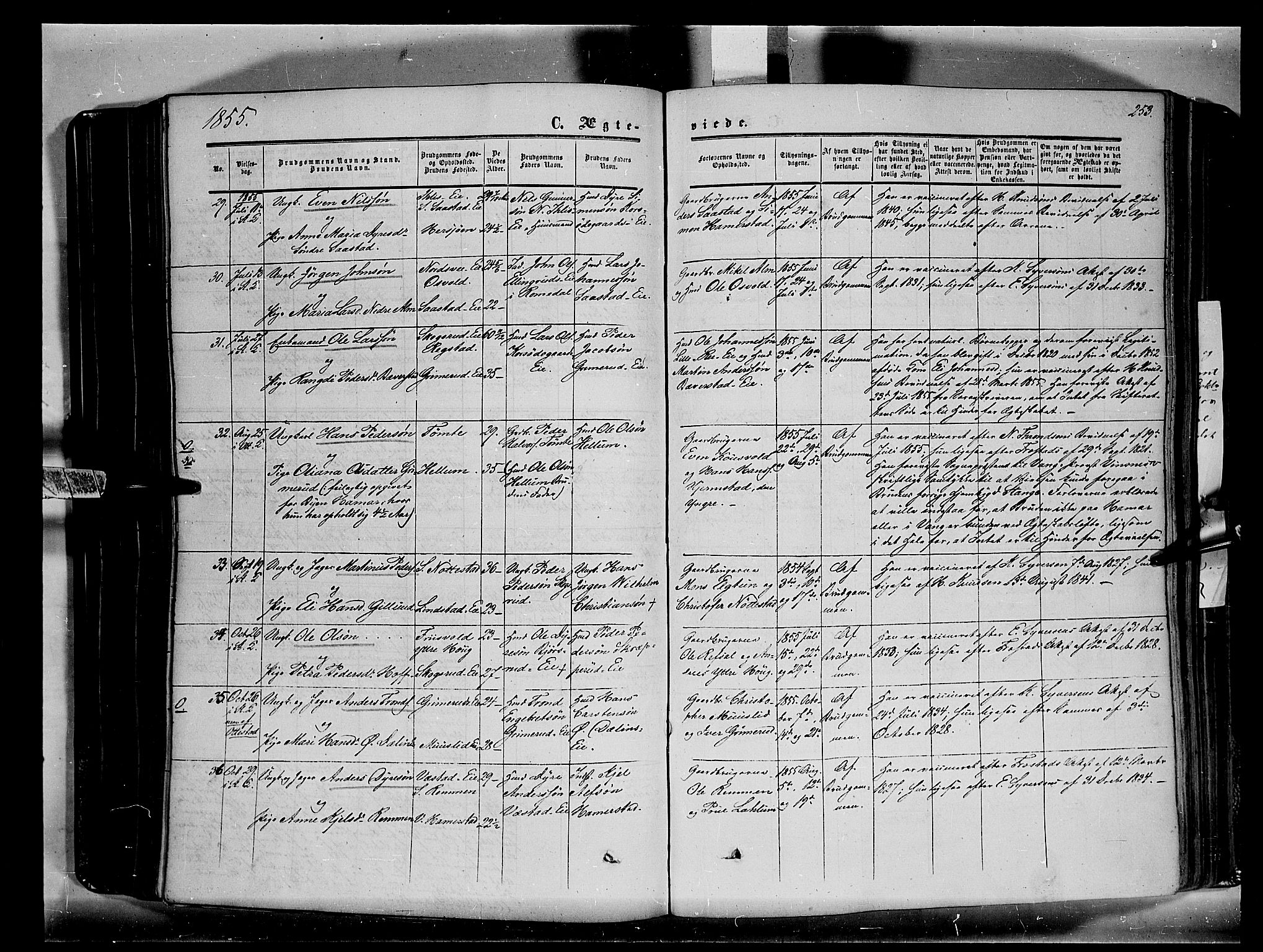 Stange prestekontor, SAH/PREST-002/K/L0012: Parish register (official) no. 12, 1852-1862, p. 253