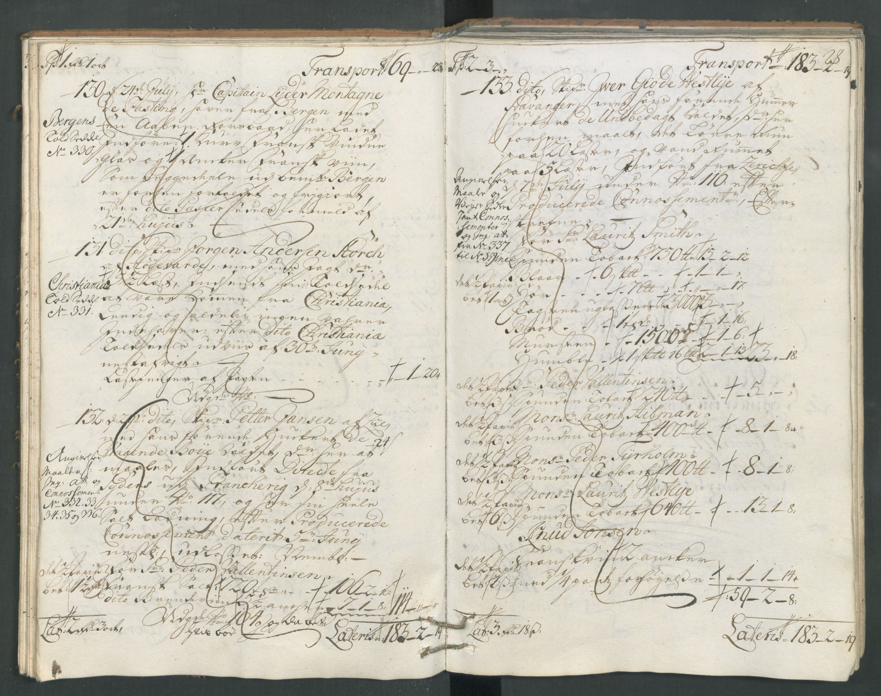 Generaltollkammeret, tollregnskaper, AV/RA-EA-5490/R22/L0012/0001: Tollregnskaper Stavanger / Hovedtollbok, 1733, p. 27b-28a