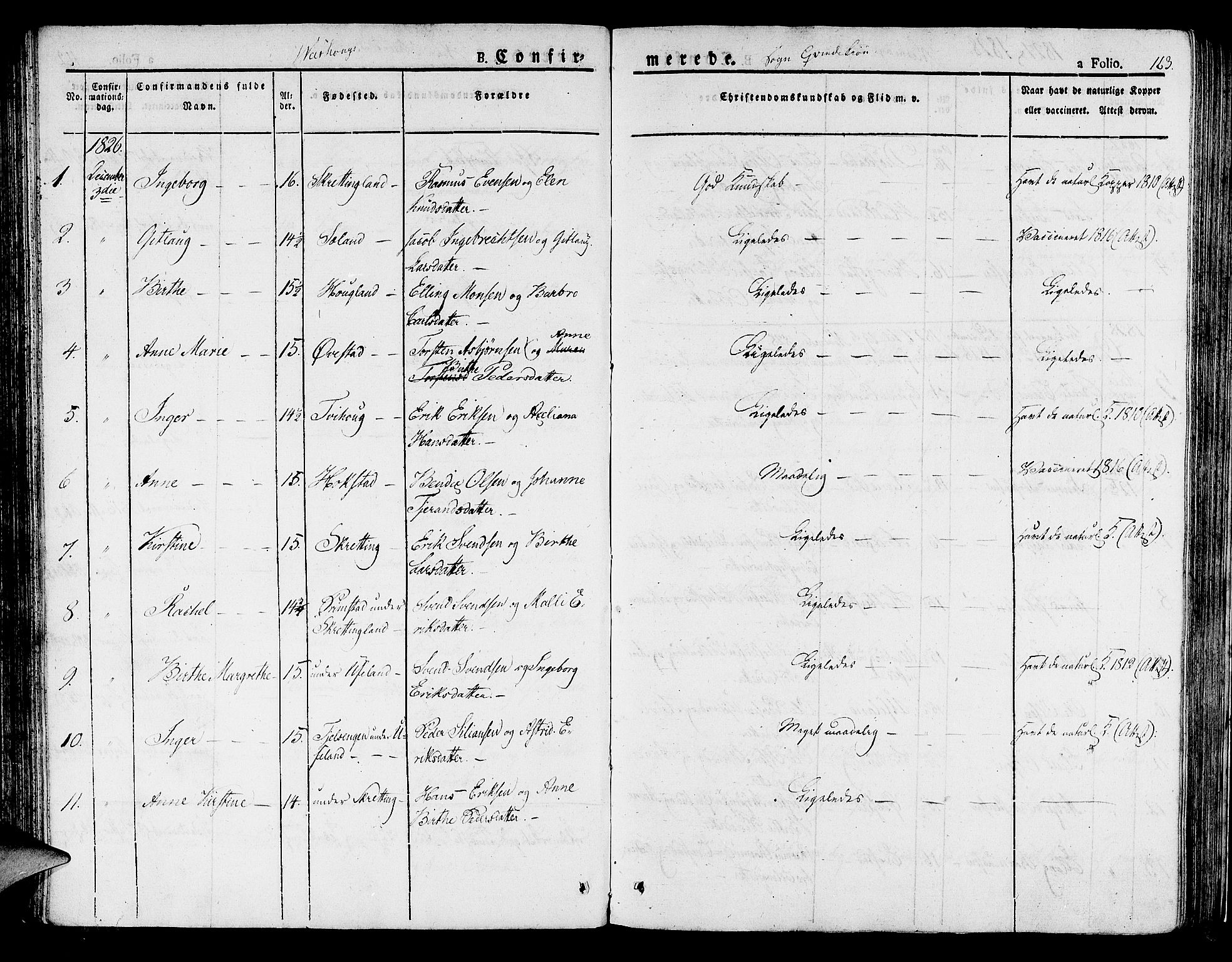 Hå sokneprestkontor, SAST/A-101801/001/30BA/L0004: Parish register (official) no. A 4.1 /2, 1826-1841, p. 163