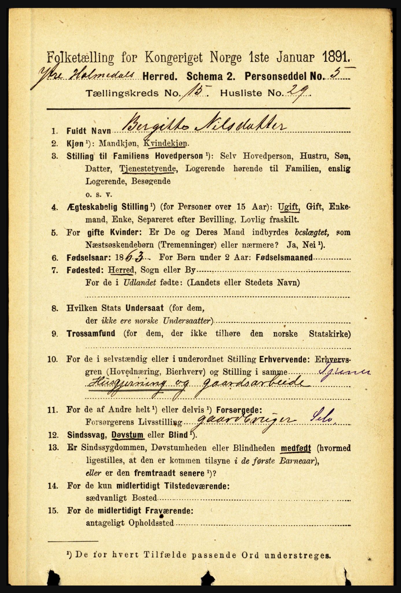 RA, 1891 census for 1429 Ytre Holmedal, 1891, p. 4192