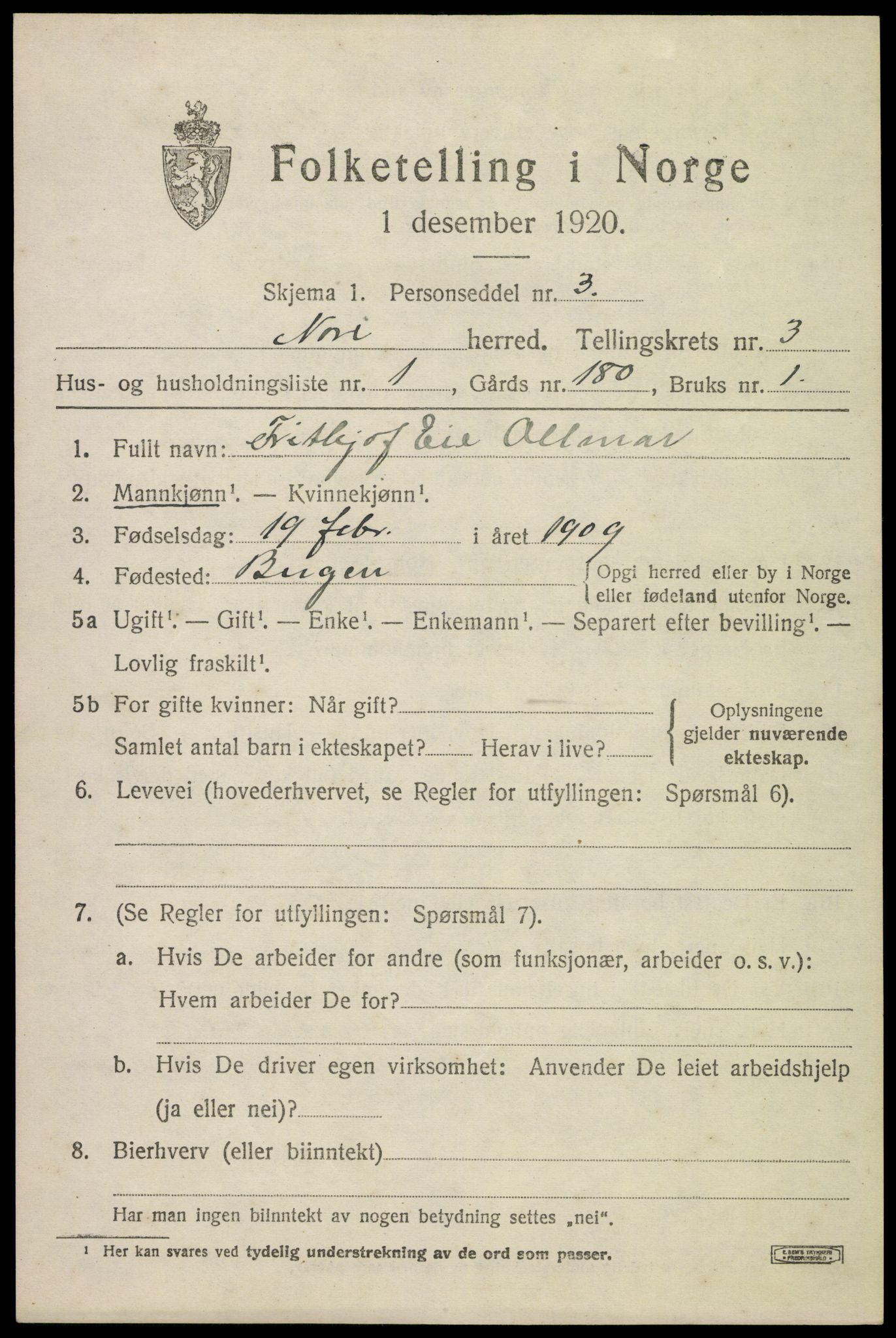 SAKO, 1920 census for Nore, 1920, p. 1458