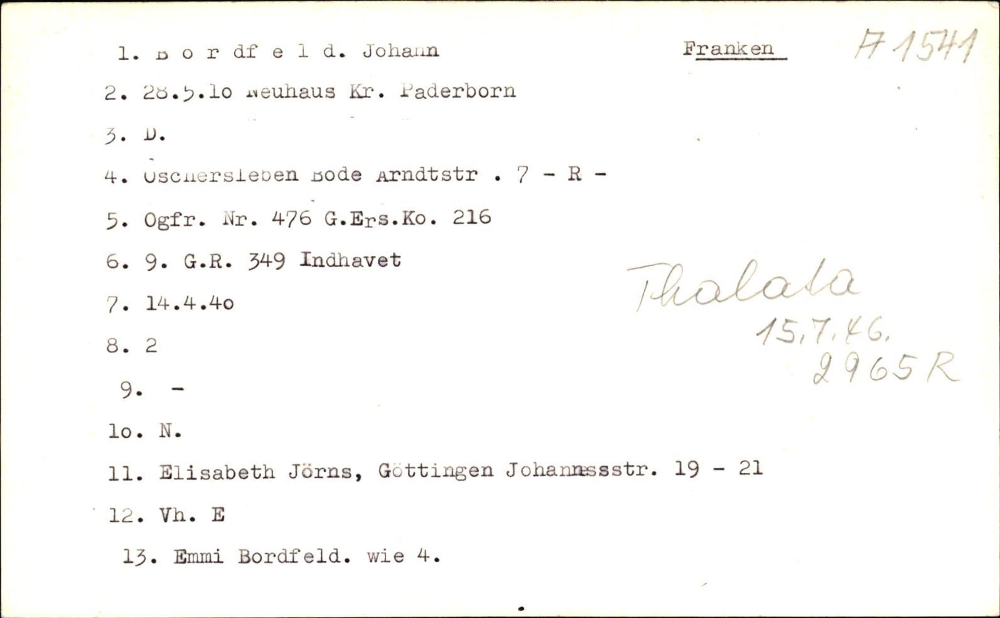 Hjemsendte tyskere , AV/RA-RAFA-6487/D/Db/L0008: Bordasch-Deters, 1945-1947, p. 2