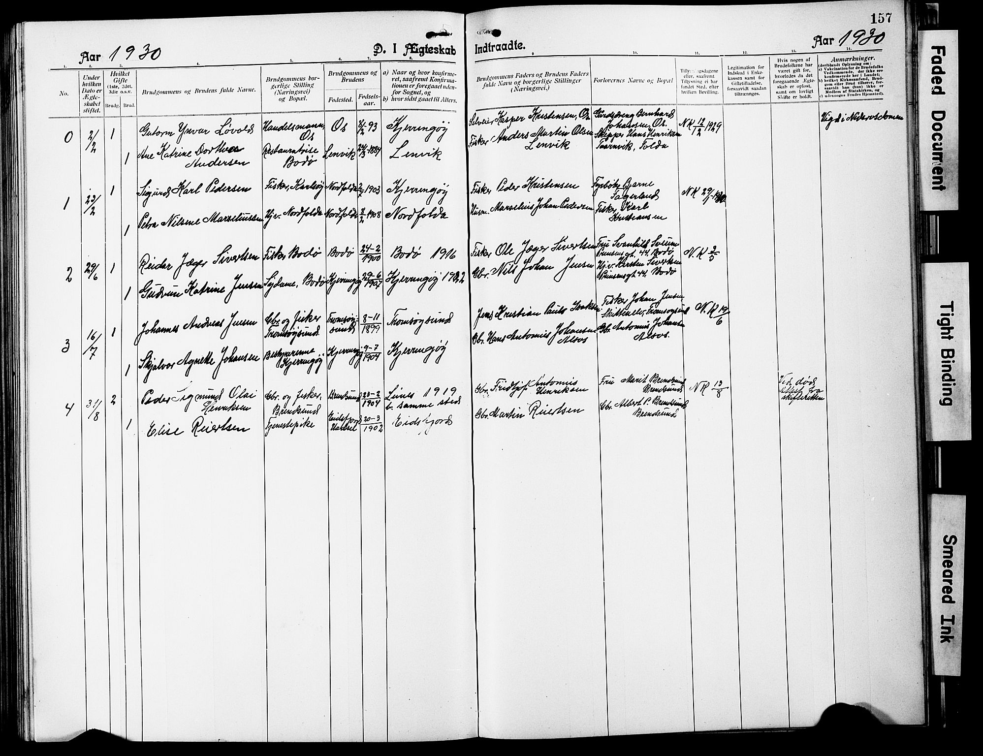 Ministerialprotokoller, klokkerbøker og fødselsregistre - Nordland, SAT/A-1459/803/L0077: Parish register (copy) no. 803C04, 1897-1930, p. 157