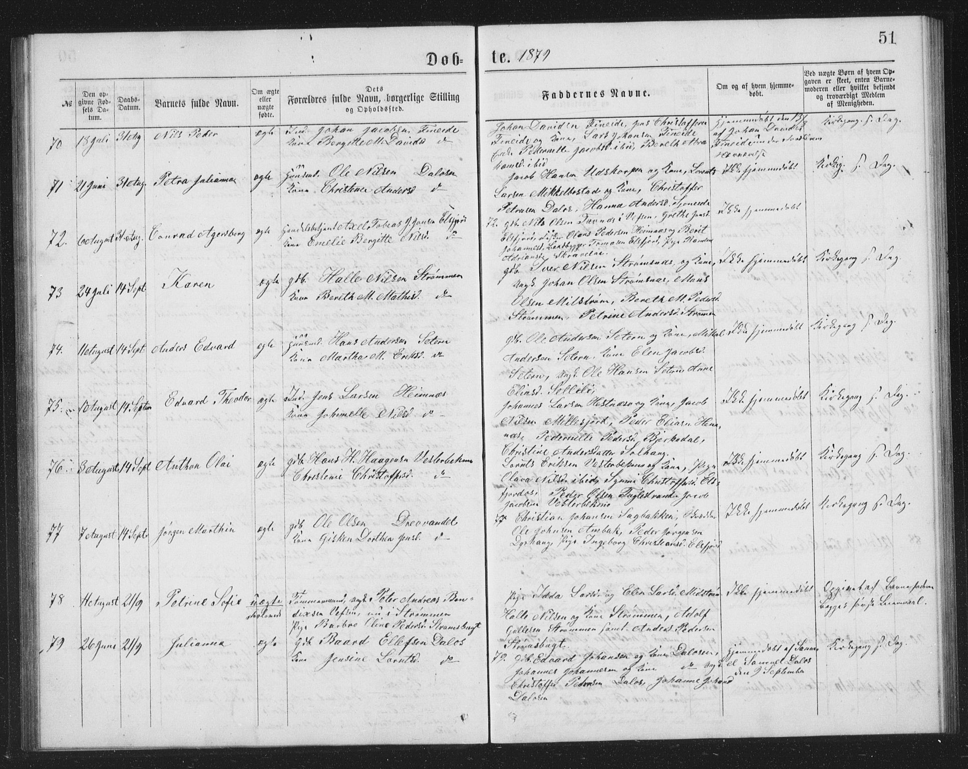 Ministerialprotokoller, klokkerbøker og fødselsregistre - Nordland, AV/SAT-A-1459/825/L0369: Parish register (copy) no. 825C06, 1873-1885, p. 51