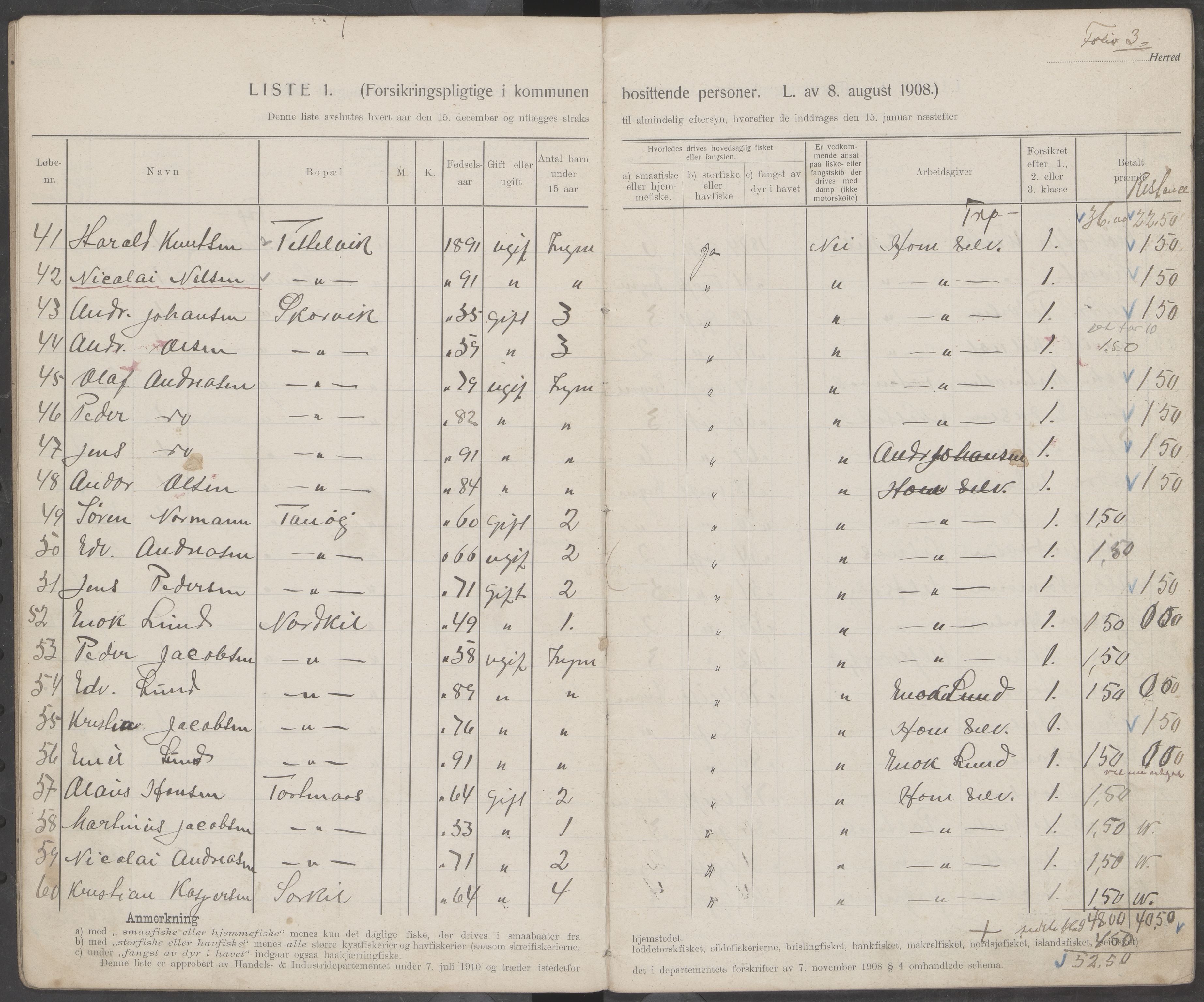 Hamarøy kommune. Fiskermanntallsnemnda, AIN/K-18490.625/Fa/L0001: Fiskermanntall, 1911