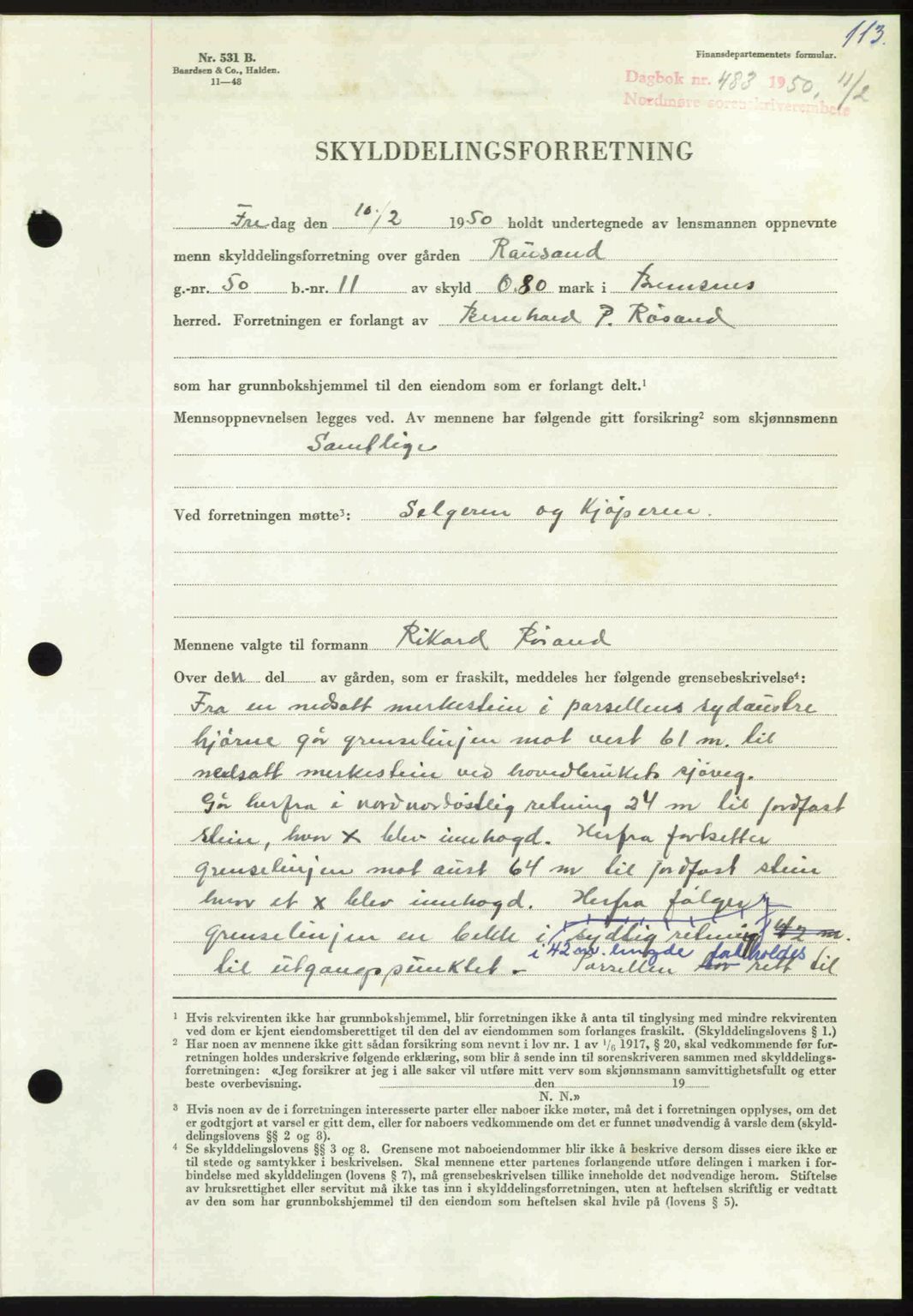 Nordmøre sorenskriveri, AV/SAT-A-4132/1/2/2Ca: Mortgage book no. A114, 1950-1950, Diary no: : 483/1950