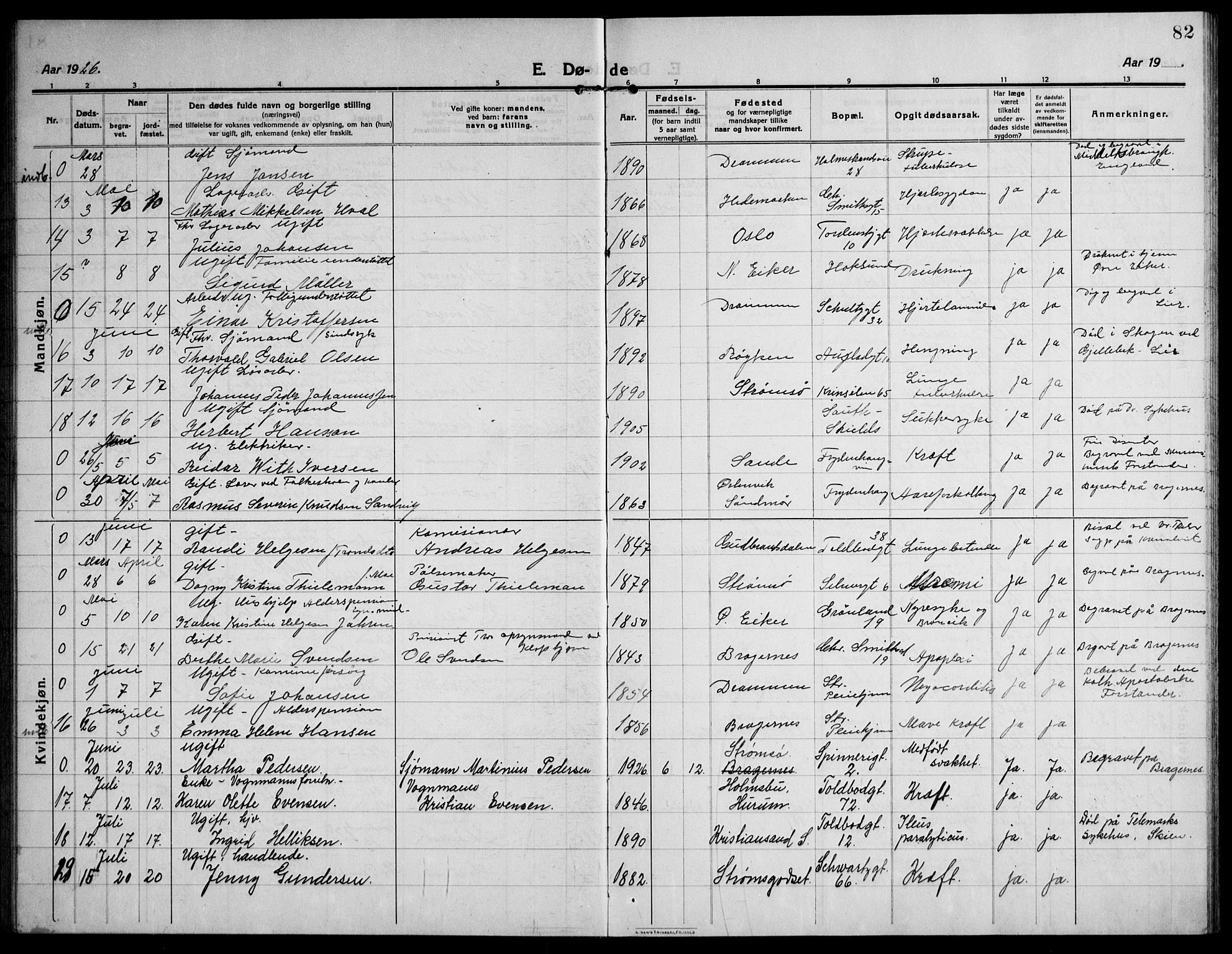 Strømsø kirkebøker, AV/SAKO-A-246/F/Fa/L0028: Parish register (official) no. I 29, 1914-1937, p. 82