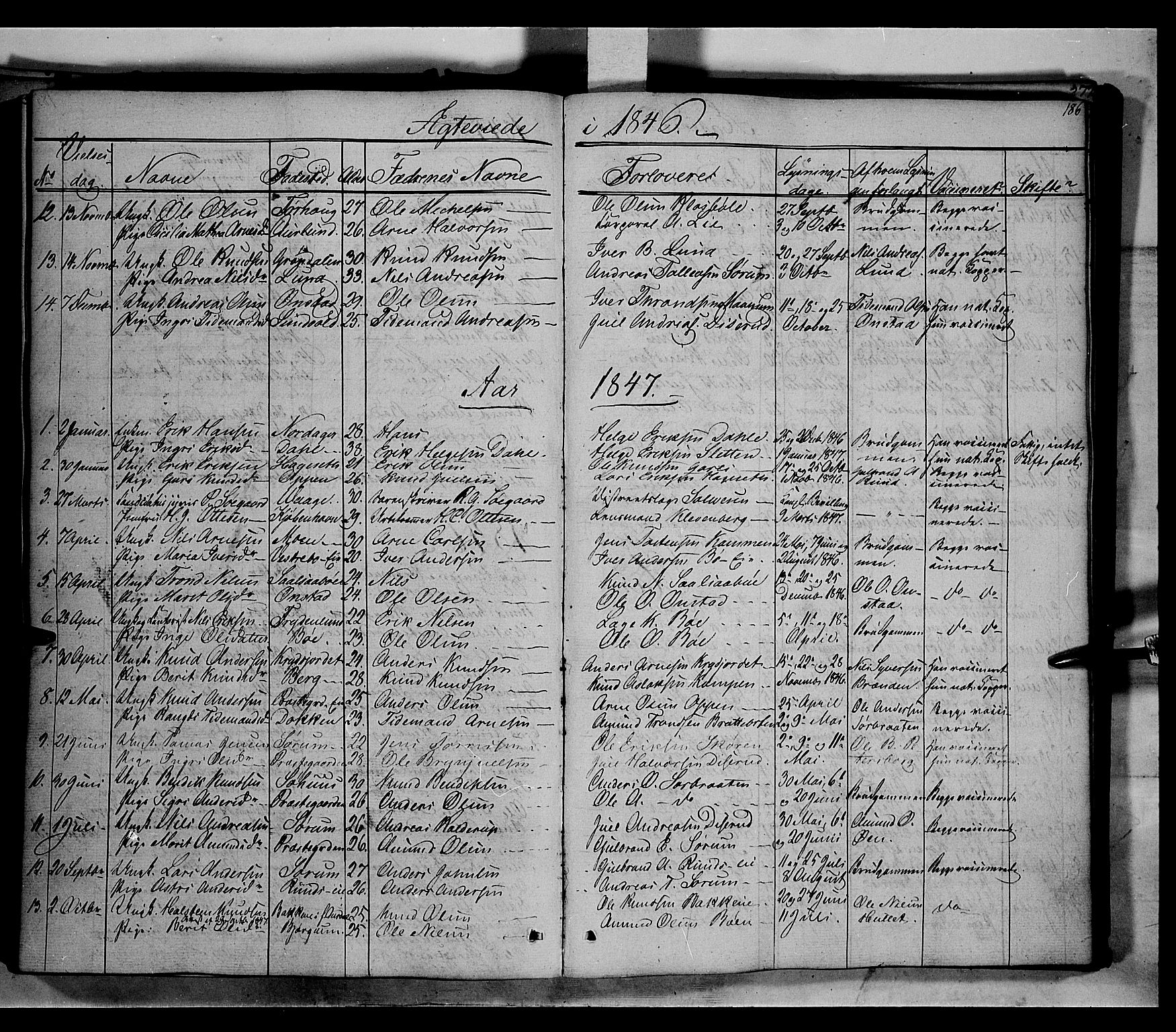 Nord-Aurdal prestekontor, SAH/PREST-132/H/Ha/Haa/L0004: Parish register (official) no. 4, 1842-1863, p. 186