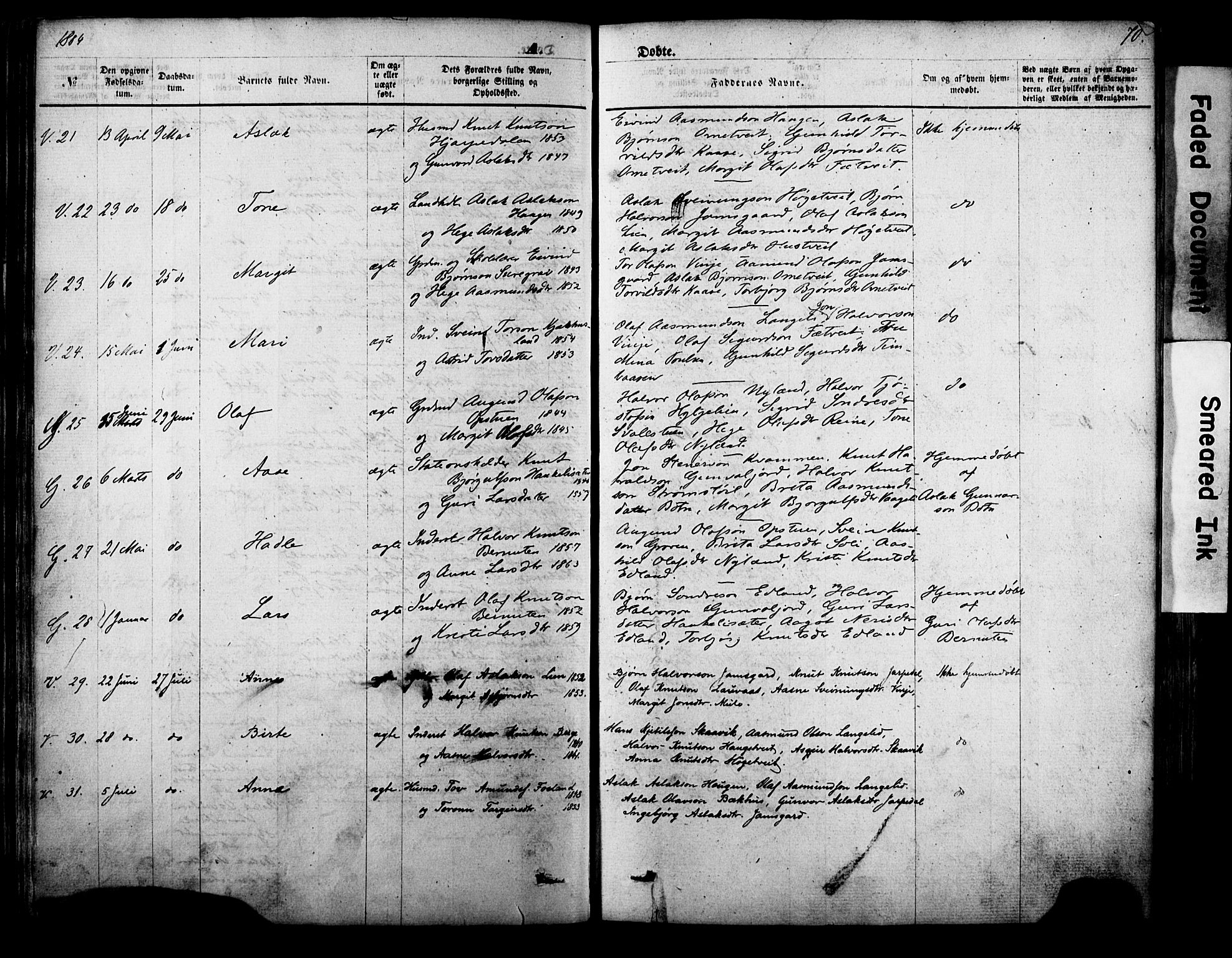 Vinje kirkebøker, AV/SAKO-A-312/F/Fa/L0005: Parish register (official) no. I 5, 1870-1886, p. 70