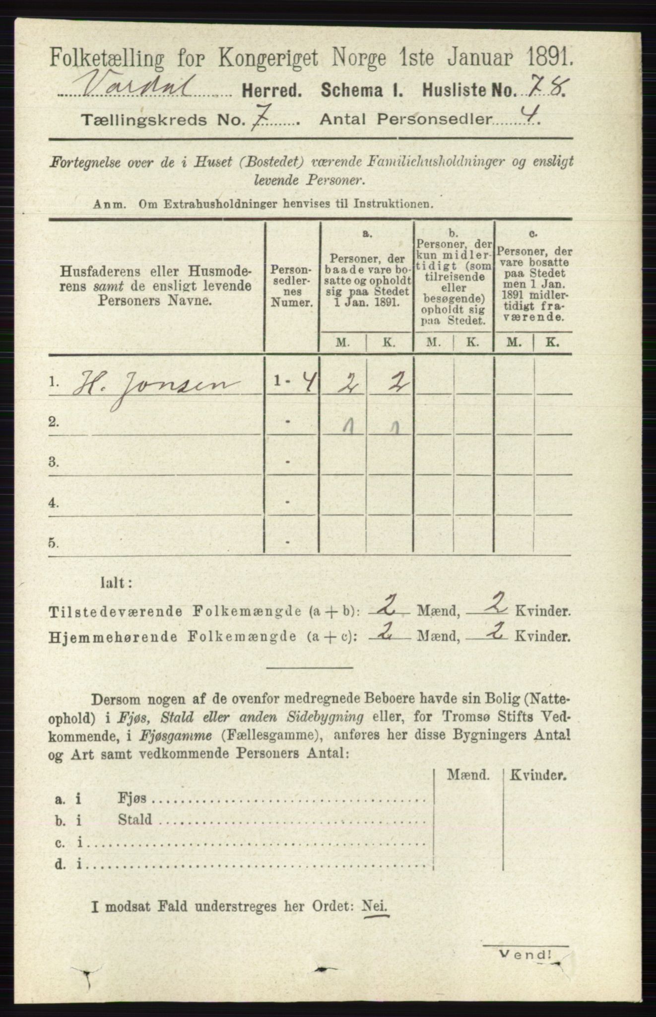 RA, 1891 census for 0527 Vardal, 1891, p. 2960