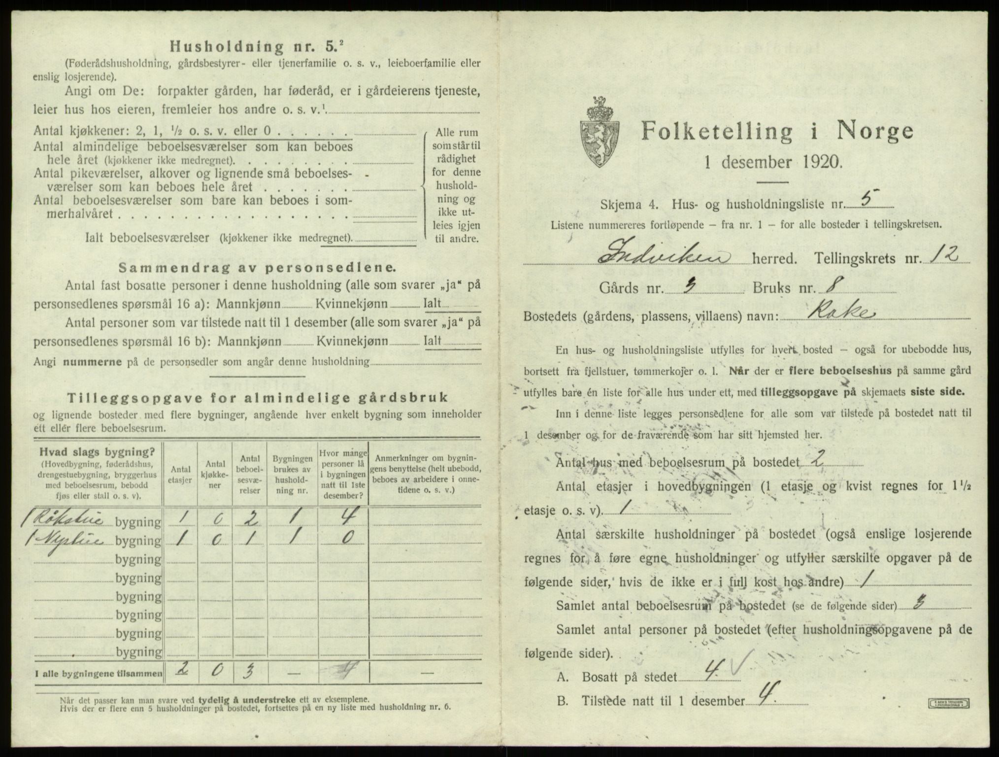 SAB, 1920 census for Innvik, 1920, p. 704