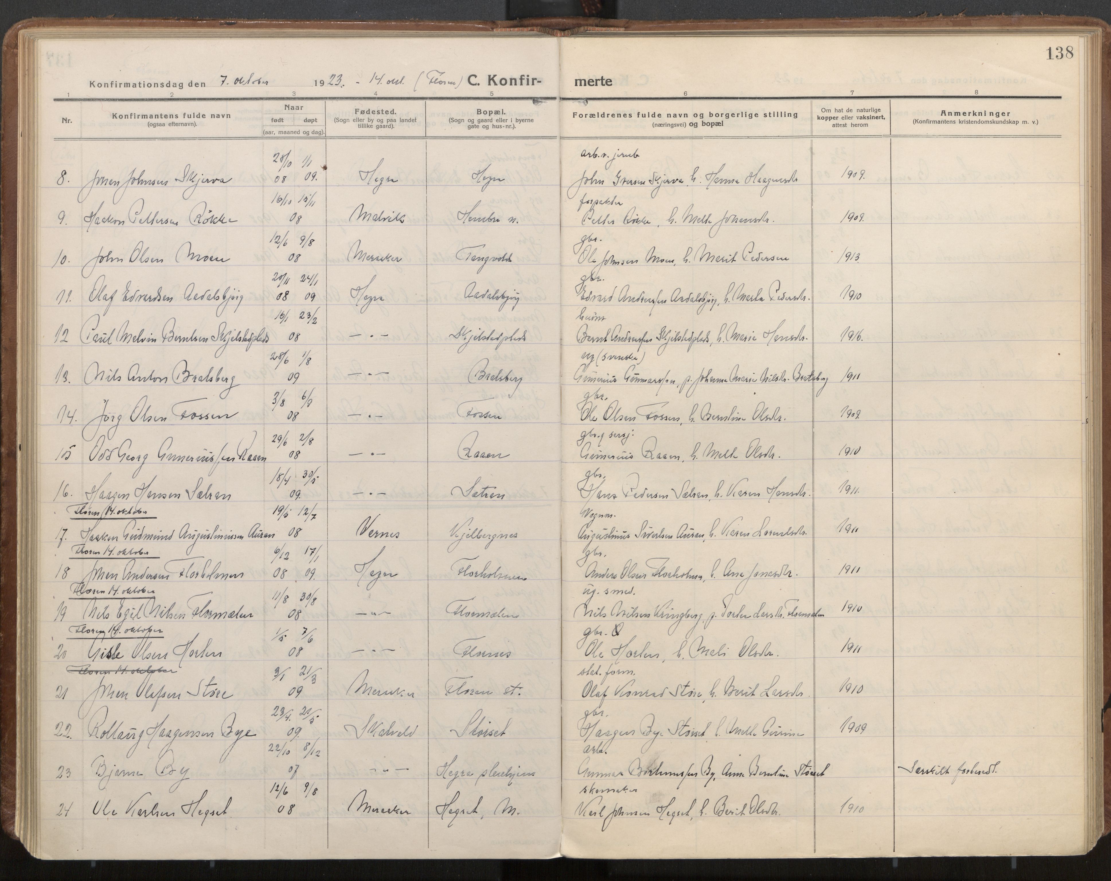 Ministerialprotokoller, klokkerbøker og fødselsregistre - Nord-Trøndelag, AV/SAT-A-1458/703/L0037: Parish register (official) no. 703A10, 1915-1932, p. 138