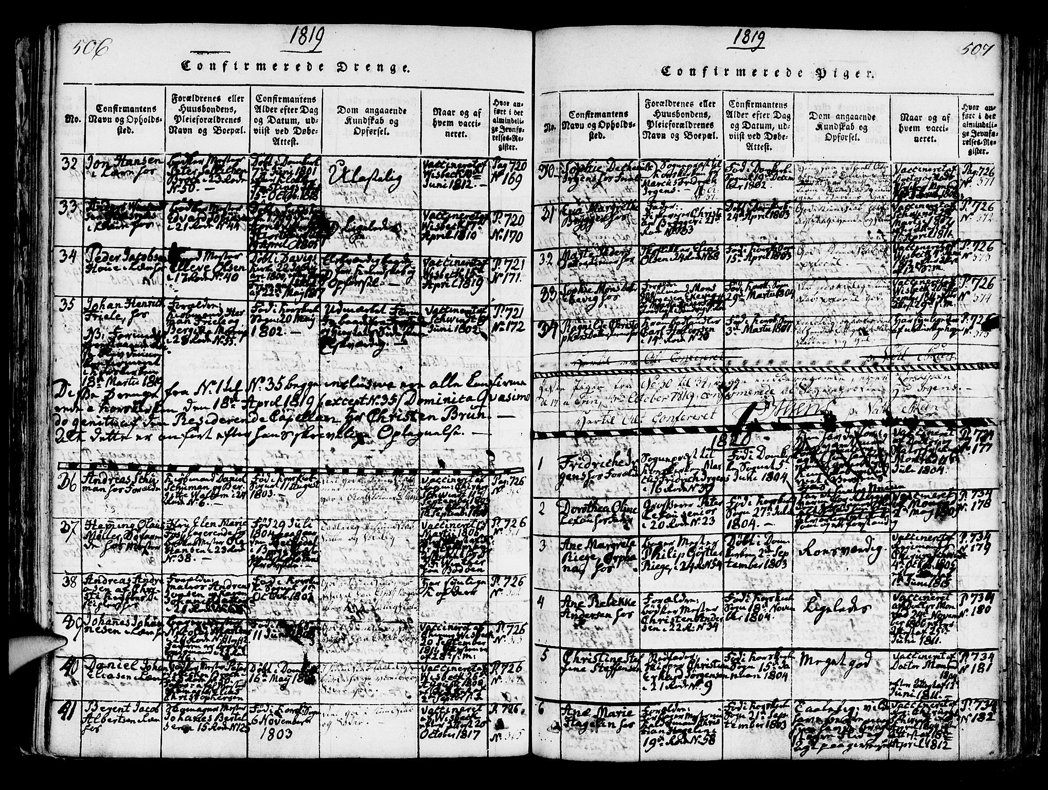 Korskirken sokneprestembete, AV/SAB-A-76101/H/Hab: Parish register (copy) no. A 1b, 1815-1821, p. 506-507