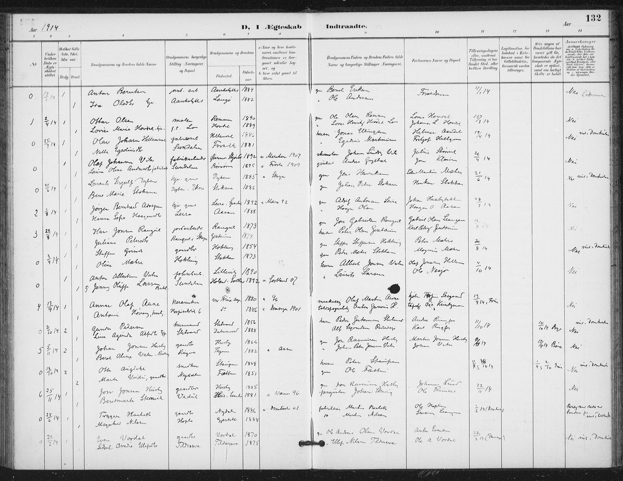 Ministerialprotokoller, klokkerbøker og fødselsregistre - Nord-Trøndelag, SAT/A-1458/714/L0131: Parish register (official) no. 714A02, 1896-1918, p. 132
