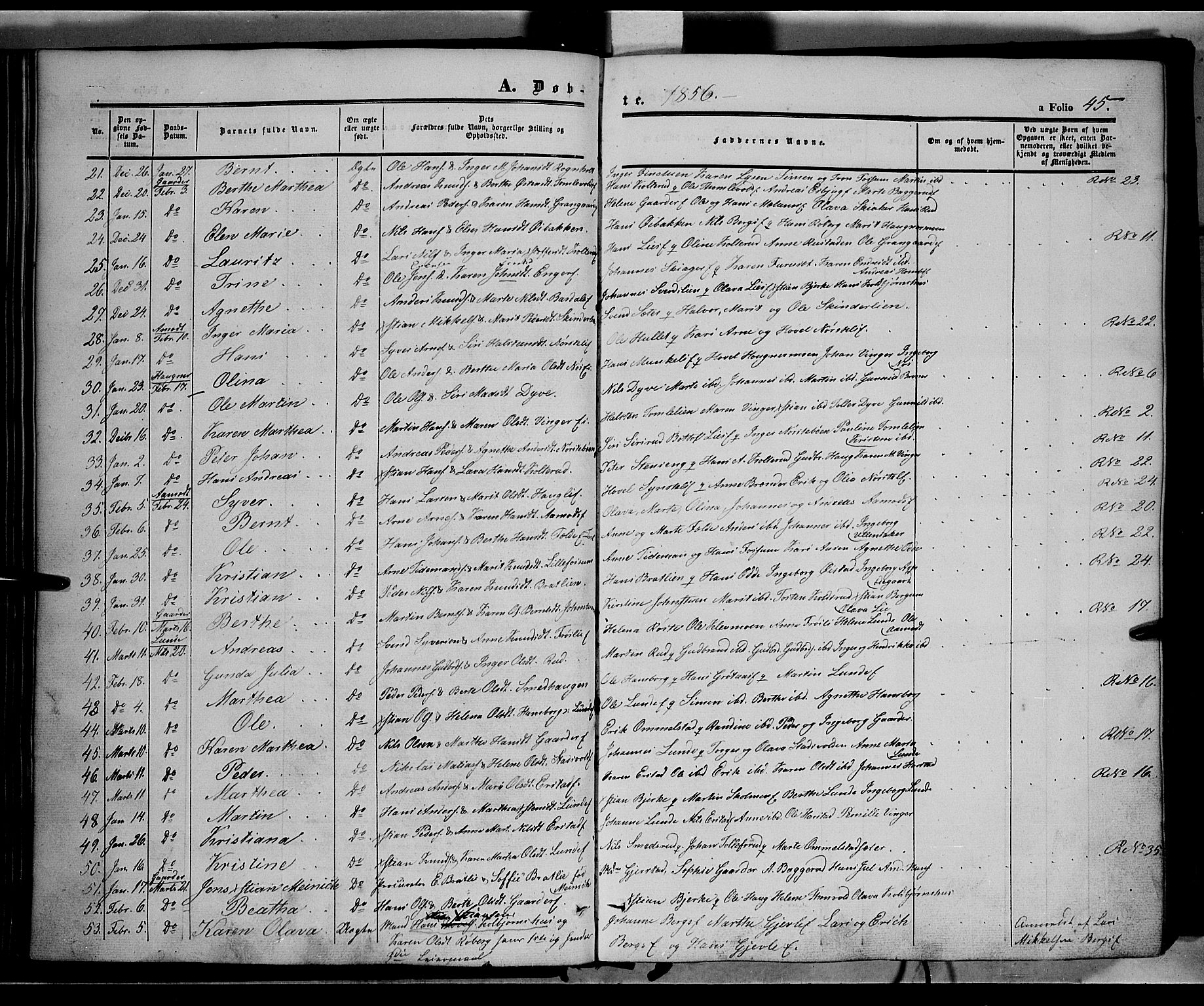 Land prestekontor, AV/SAH-PREST-120/H/Ha/Haa/L0010: Parish register (official) no. 10, 1847-1859, p. 45