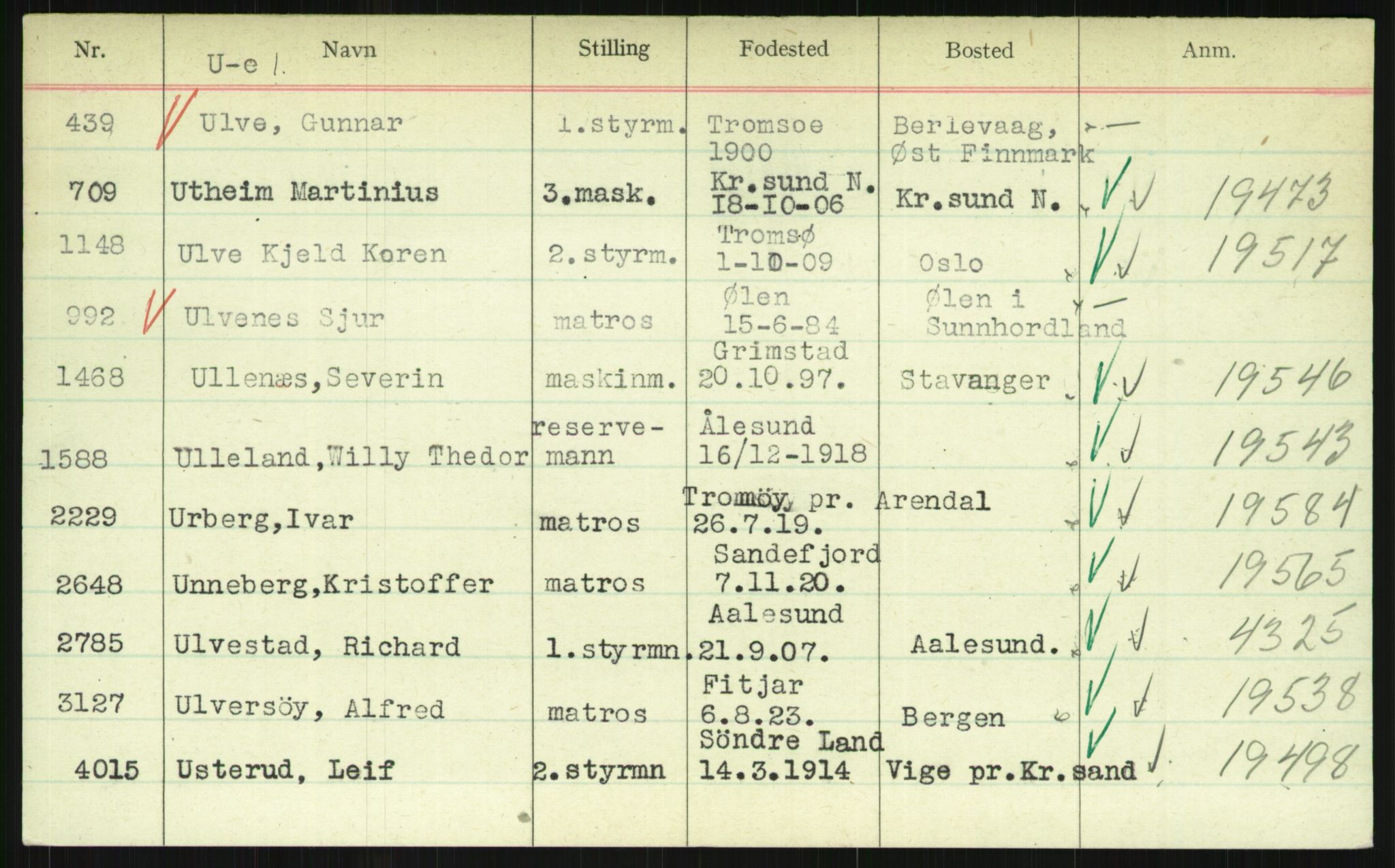 Direktoratet for sjømenn, AV/RA-S-3545/G/Gi/L0003: Kartotek over krigsdekorasjoner tildelt under krigen til nordmenn, 1940-1945, p. 973